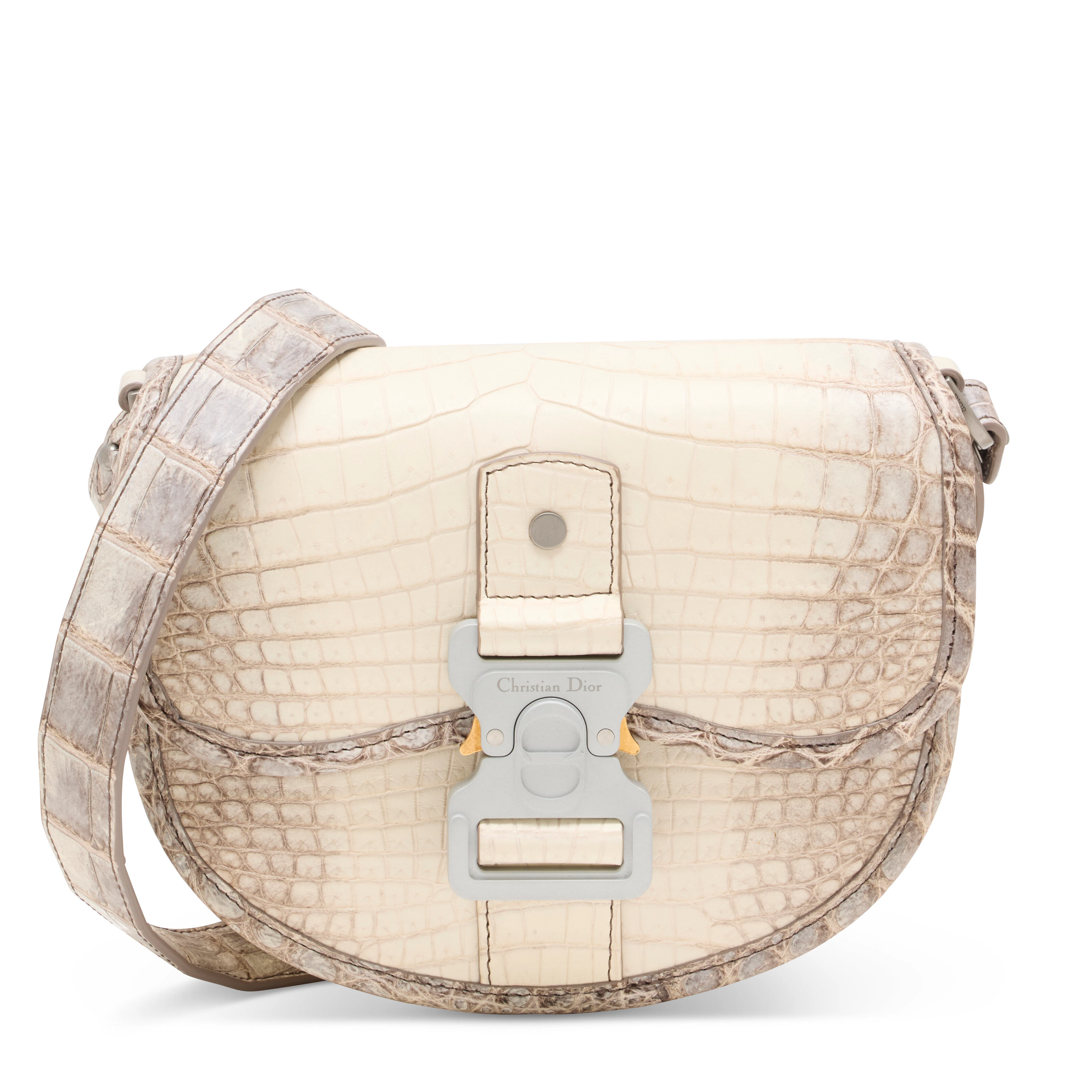A MATTE WHITE HIMALAYA CROCODILE GALLOP MESSENGER BAG