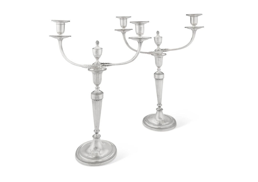 A Pair of George Iii Silver Two-Light Candelabra