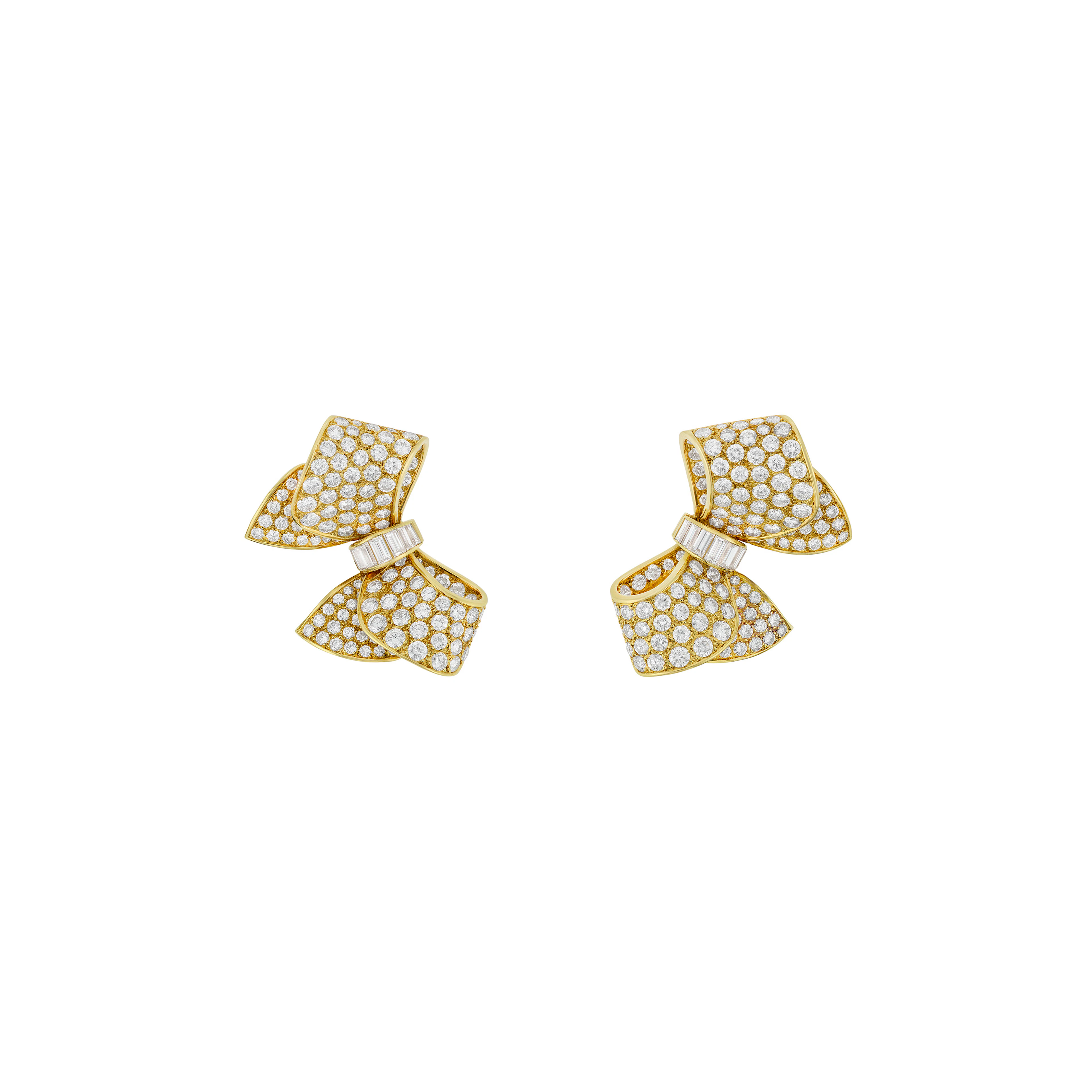 Boucheron Diamond and Gold Convertible Bow Earrings-Brooches