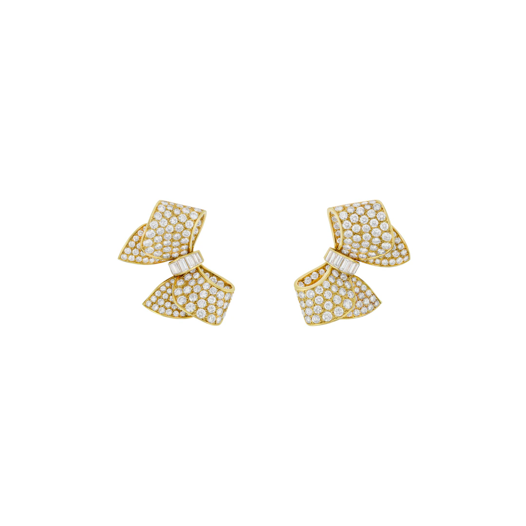 Boucheron Diamond and Gold Convertible Bow Earrings-Brooches