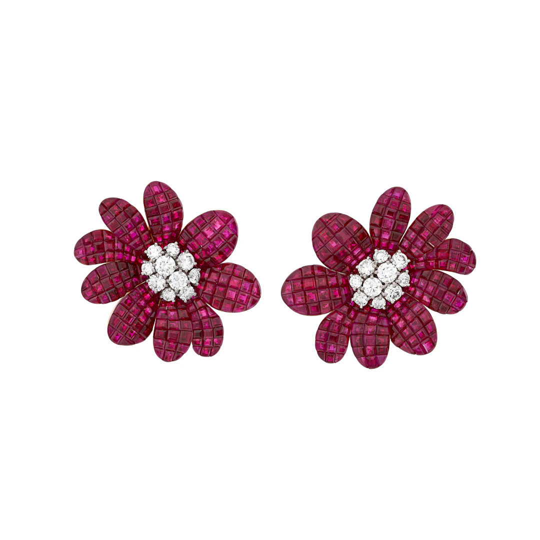 Van Cleef & Arpels Pair of Ruby and Diamond 'Cadix' Mystery-Set Earrings