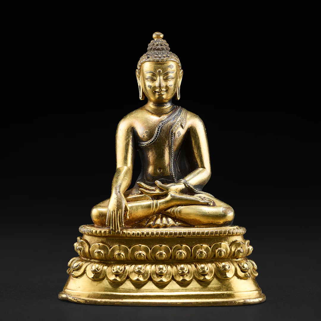 A Silver Inlaid Gilt Copper Alloy Figure of Shakyamuni Buddha