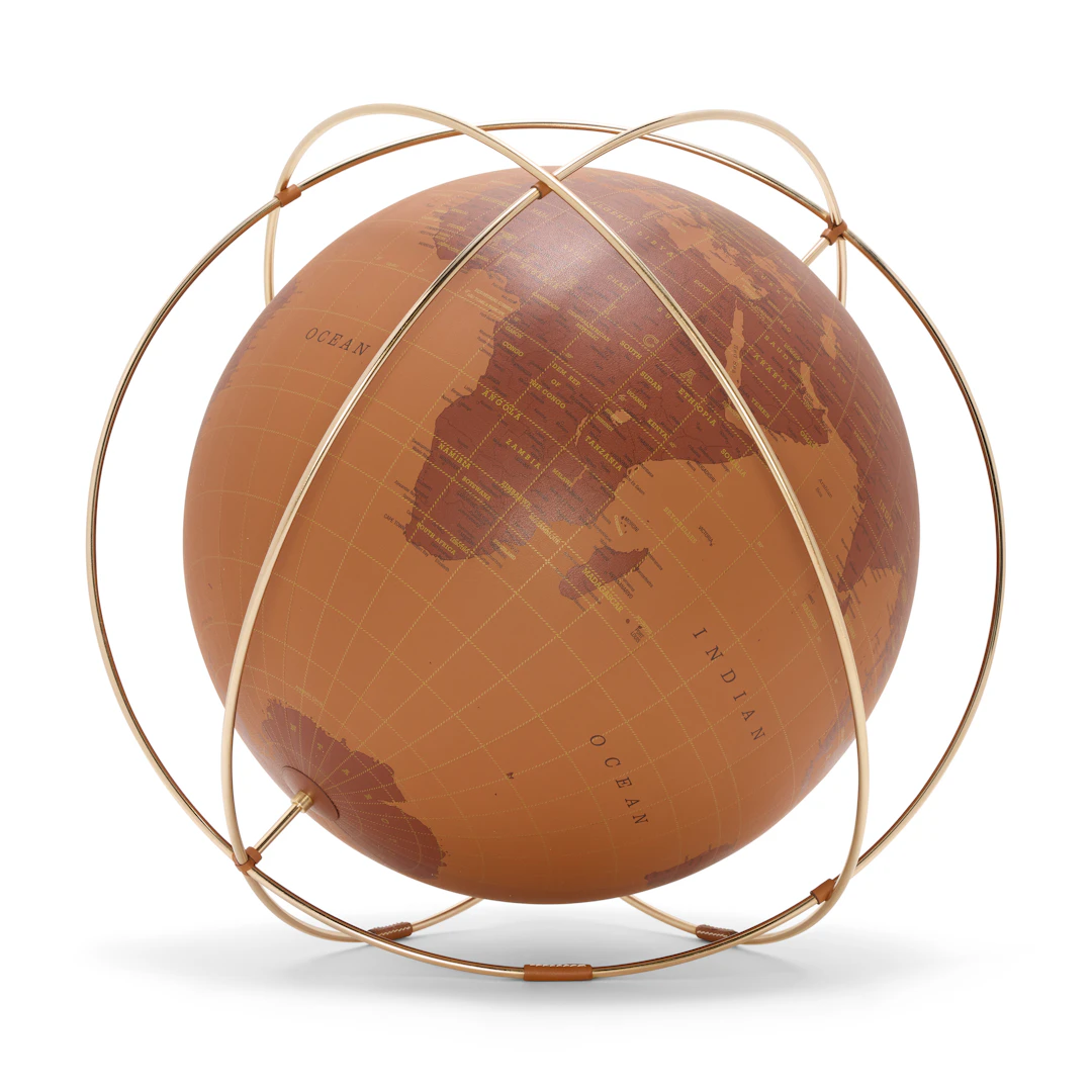 A Gold Swift Leather Odyssée Globe with Brass Hardware