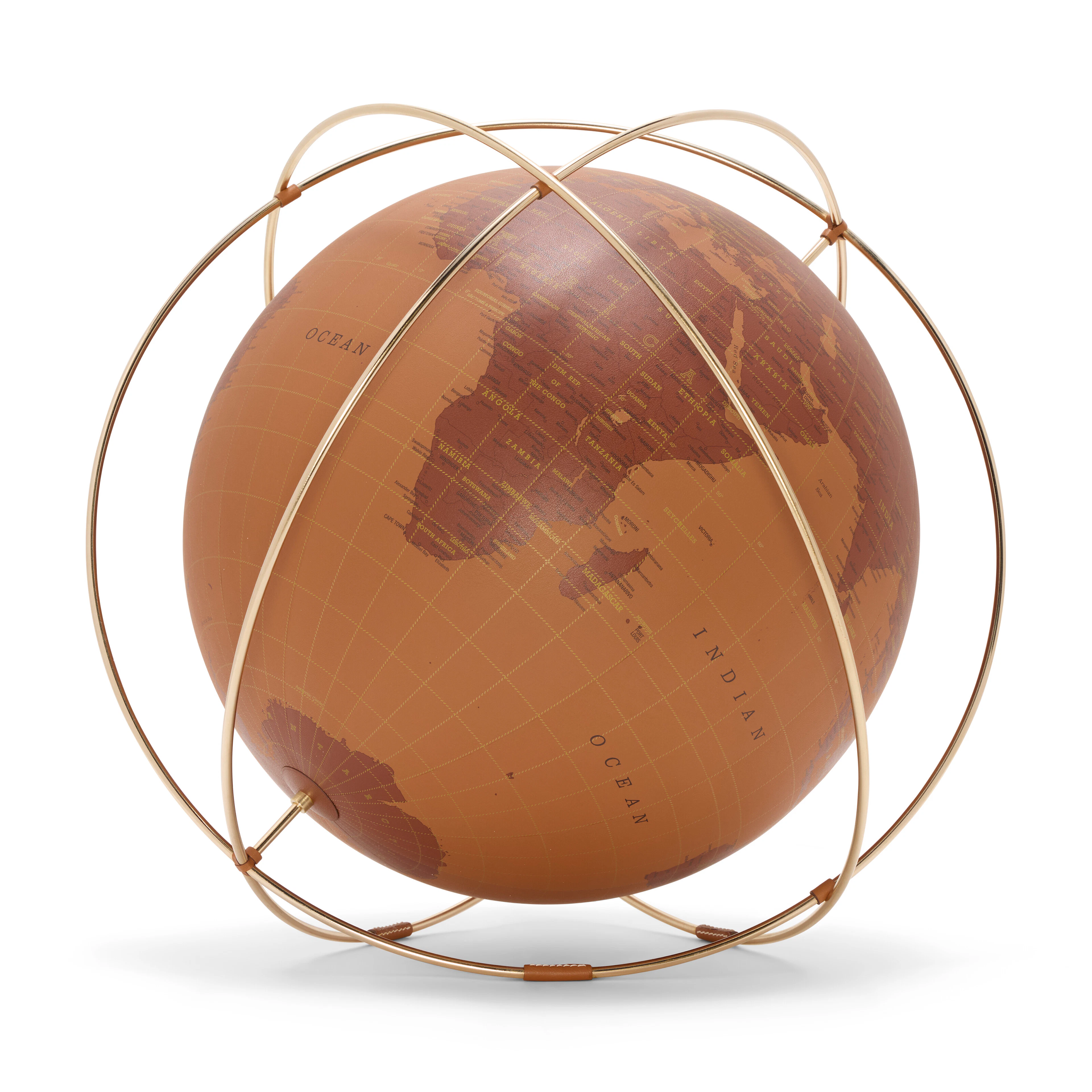 A Gold Swift Leather Odyssée Globe with Brass Hardware
