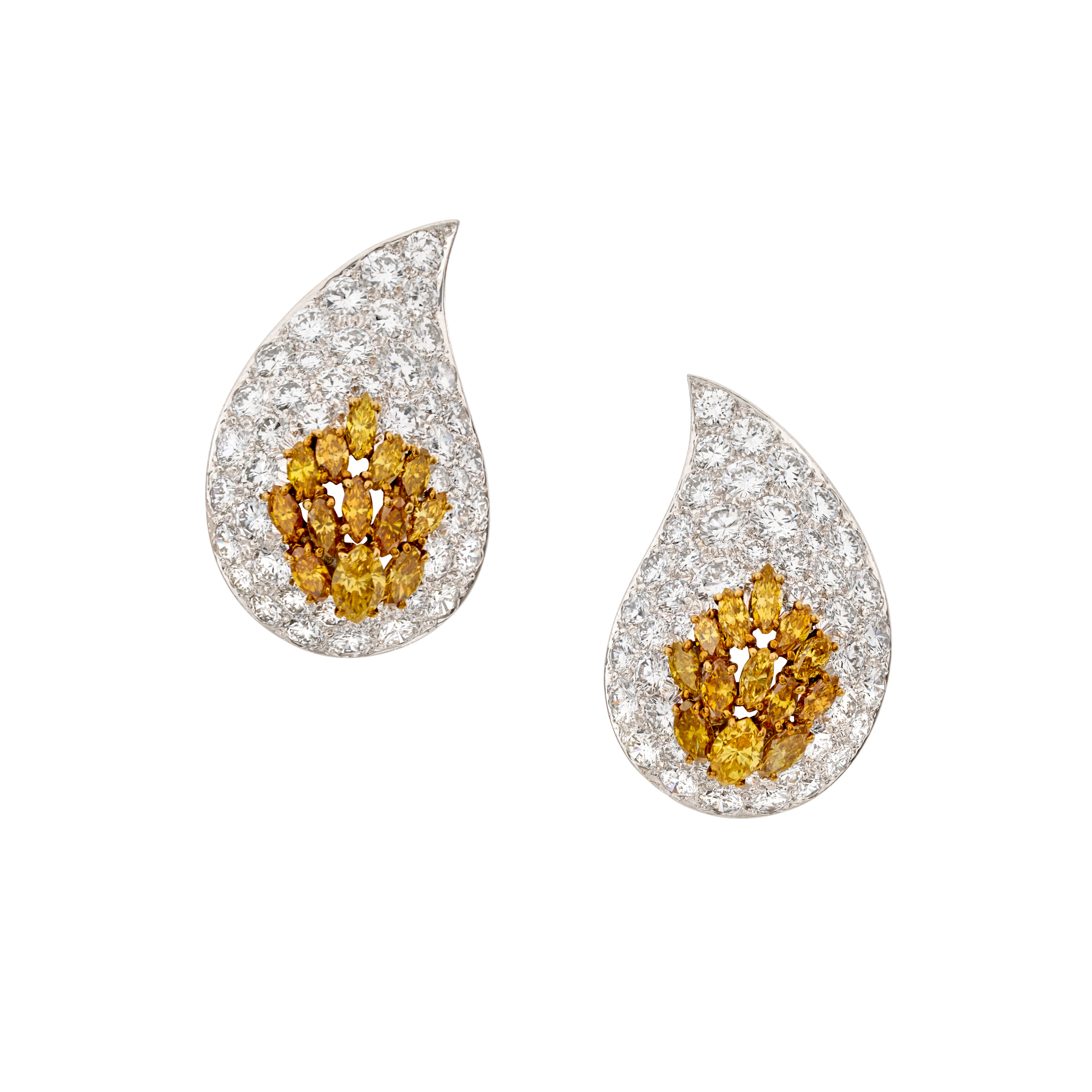 Van Cleef & Arpels Pair of Coloured Diamond and Diamond 'Passementerie'