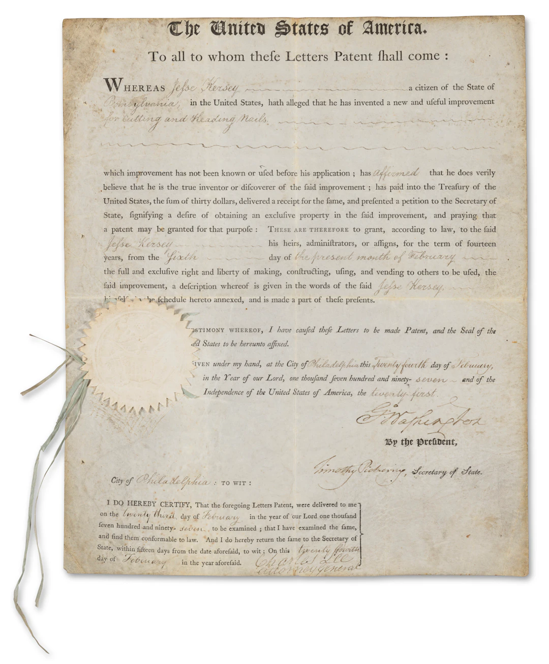 A Patent Document Issued for a Nail Making Machine