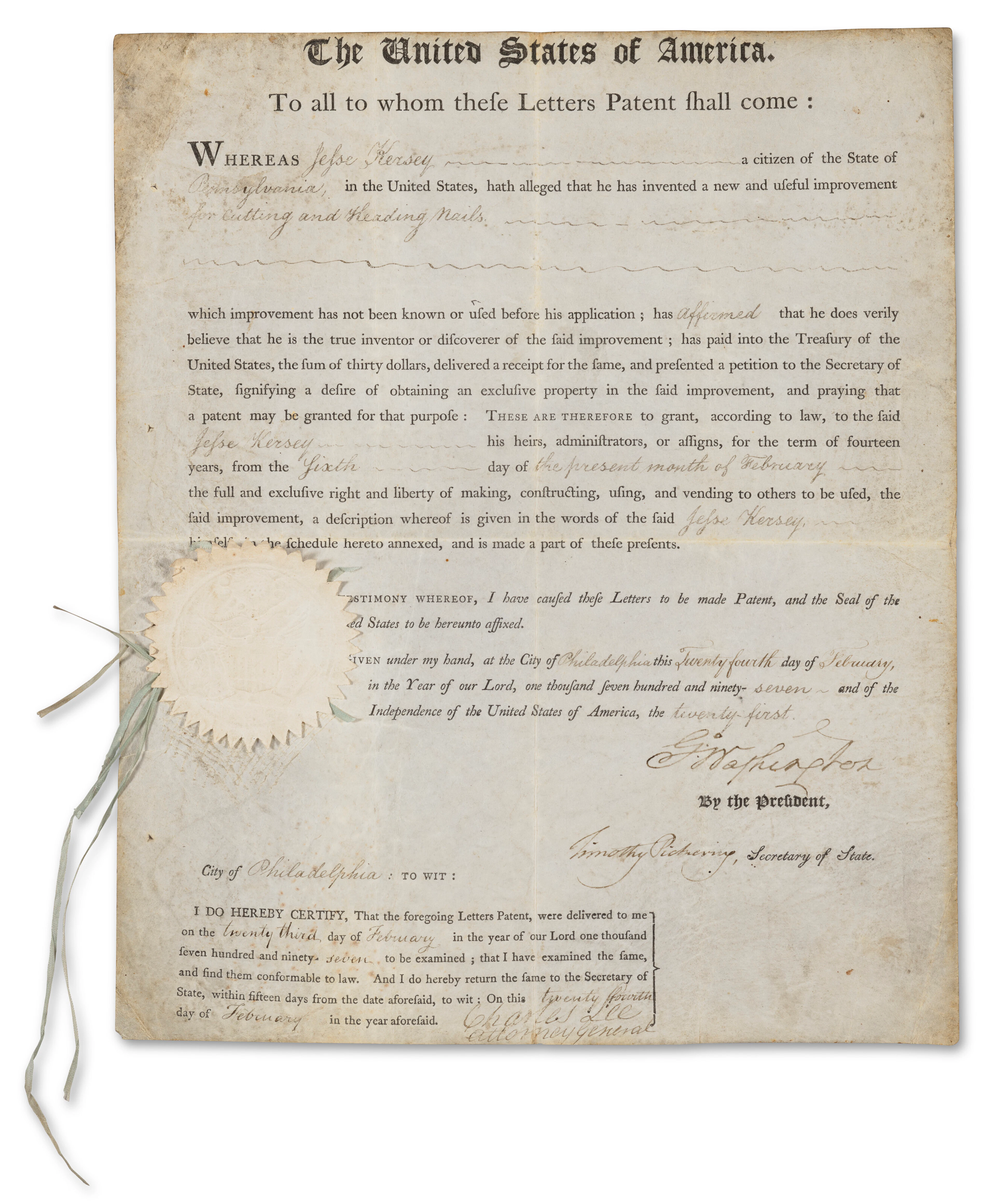 A Patent Document Issued for a Nail Making Machine