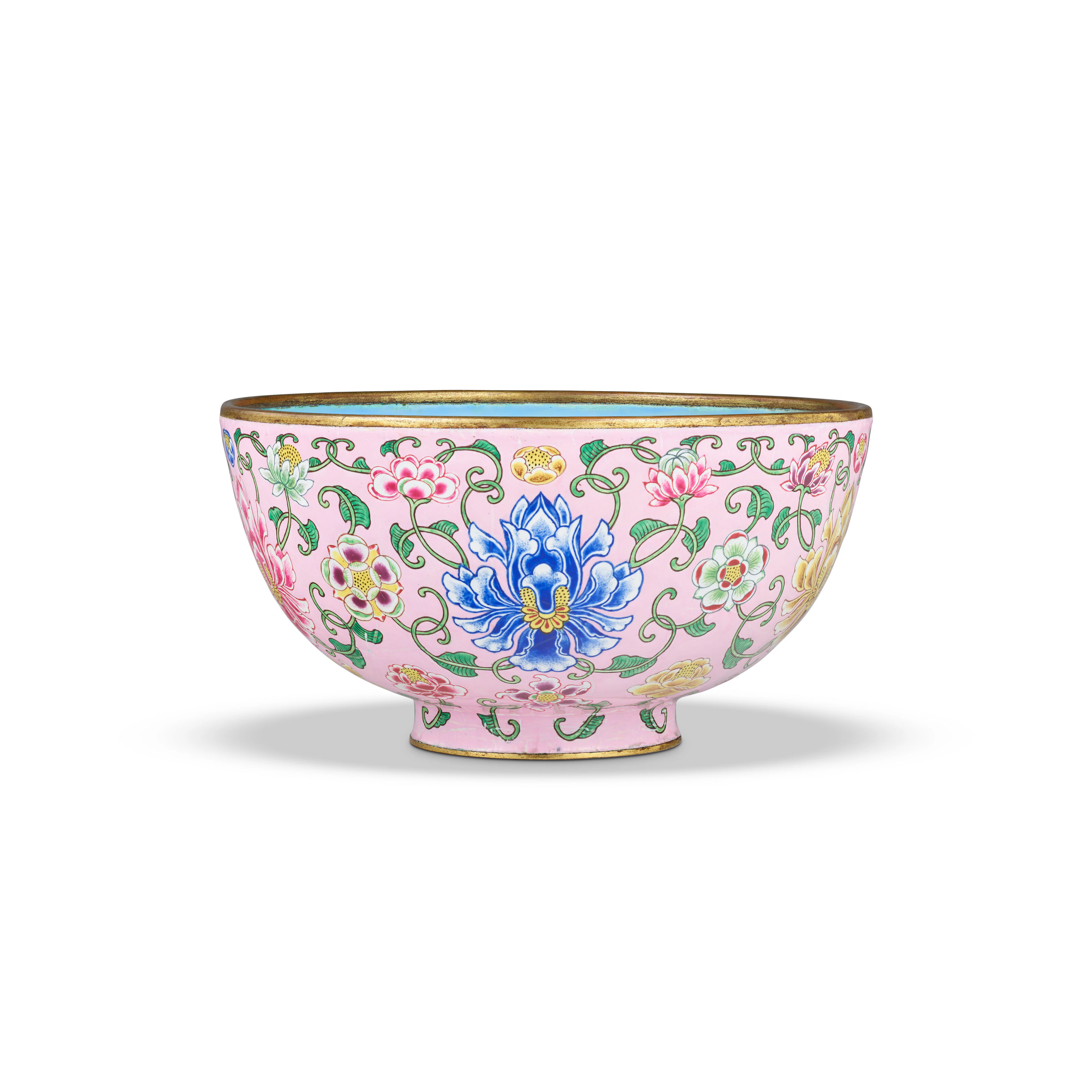 A Very Rare Imperial Pink-Ground Painted-Enamel 'Lotus' Bowl
