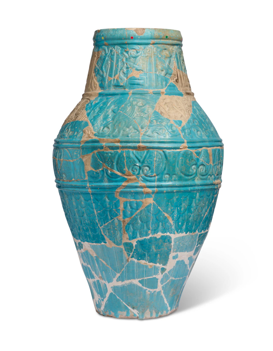 A Monumental Turquoise Moulded Pottery Jar