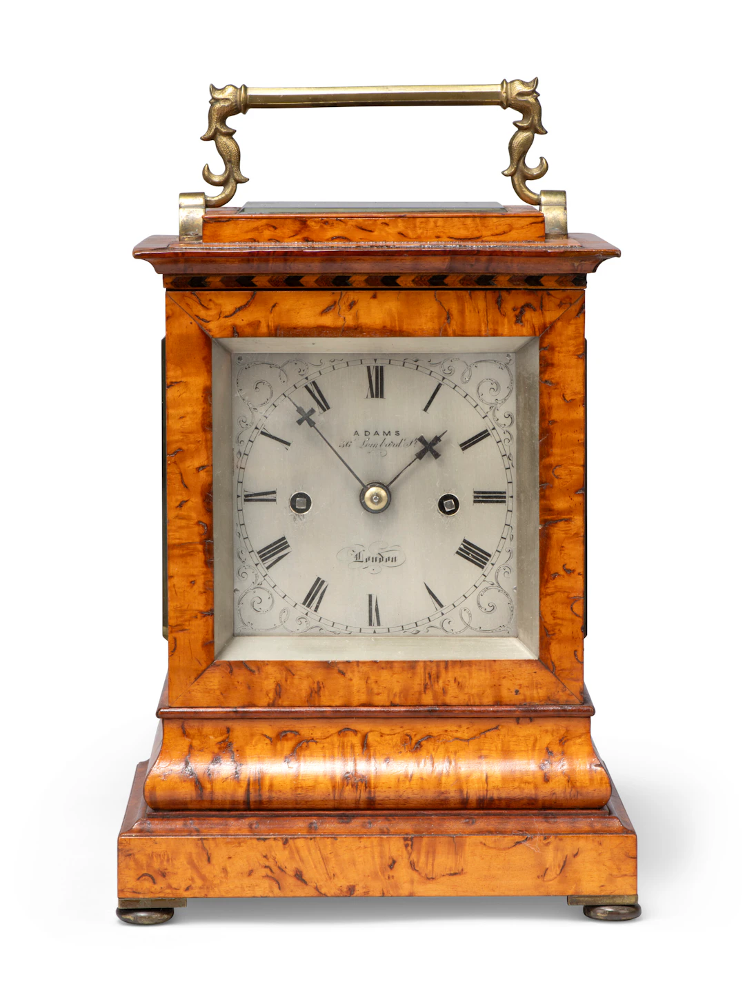 A William Iv Burr Maple Four-Glass Library Clock