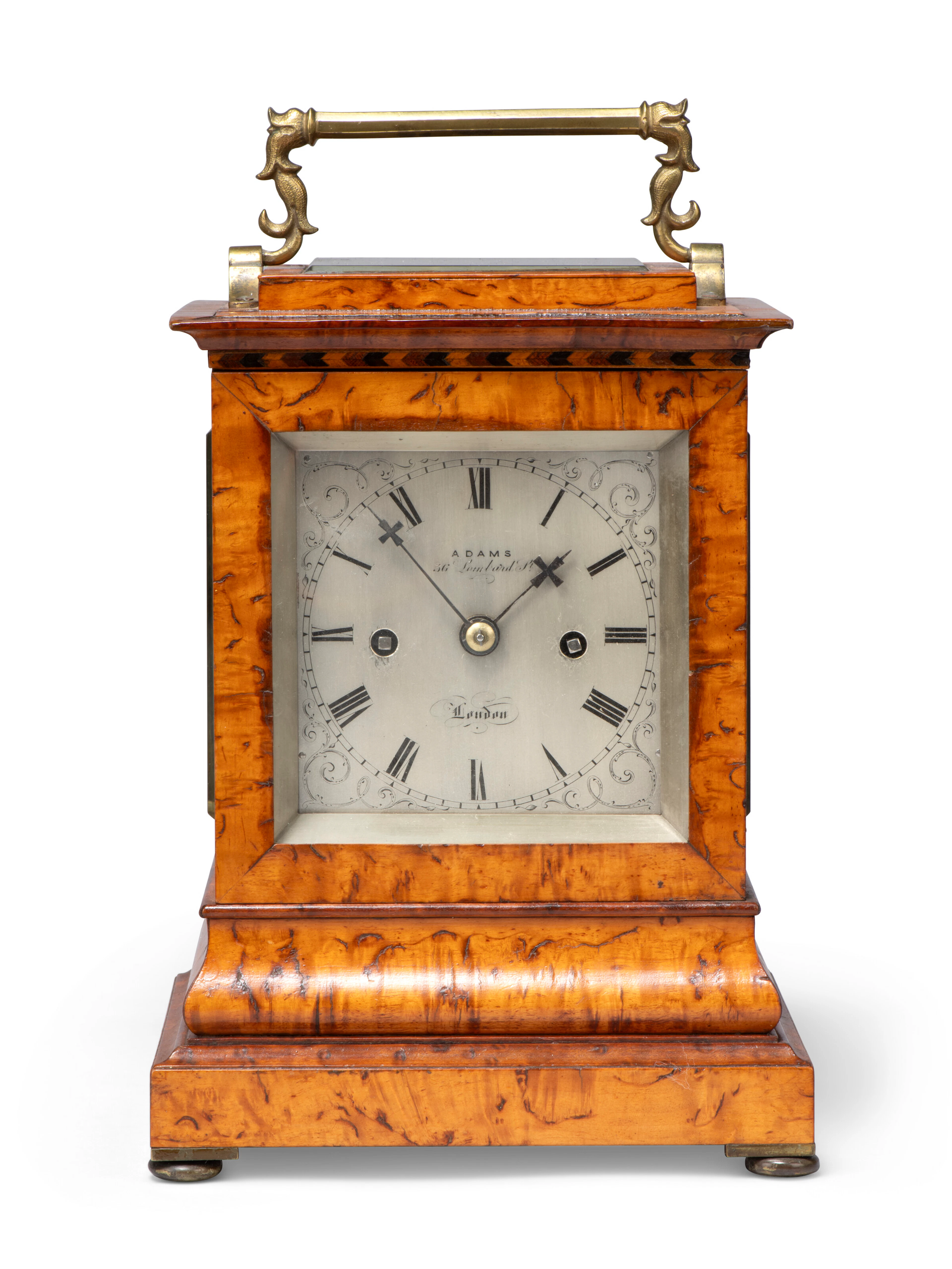 A William Iv Burr Maple Four-Glass Library Clock