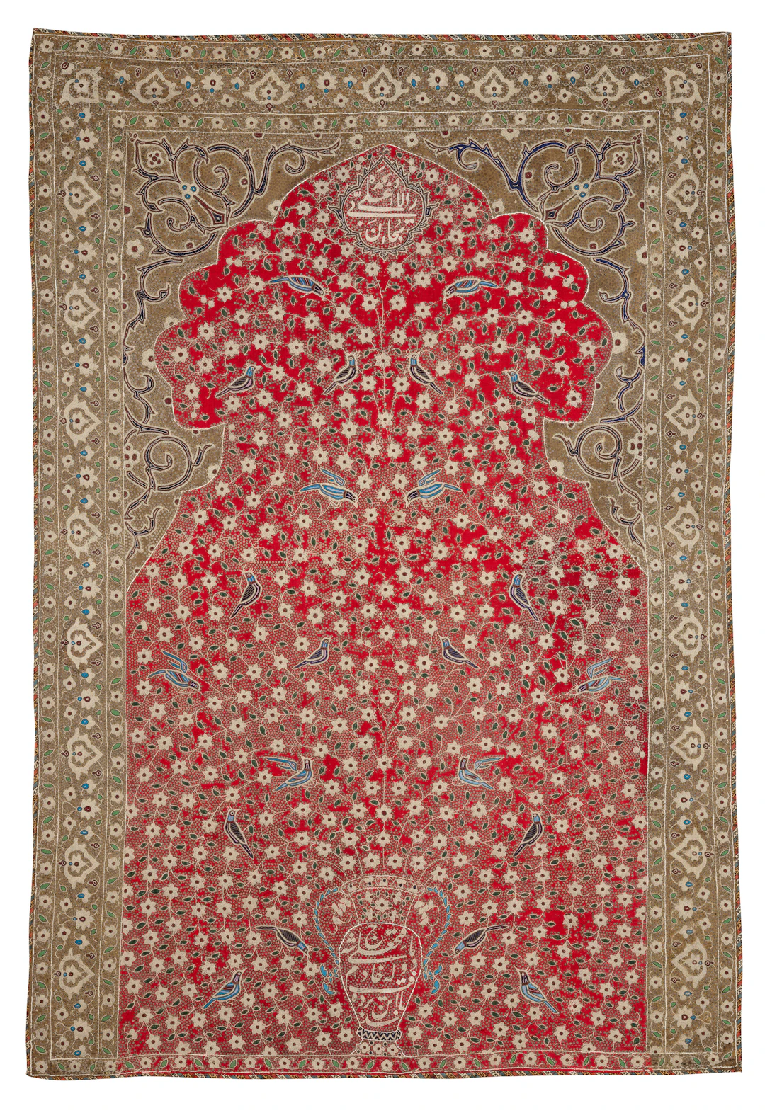 A Princely Qajar Embroidered and Pearl Appliqué Prayer Panel