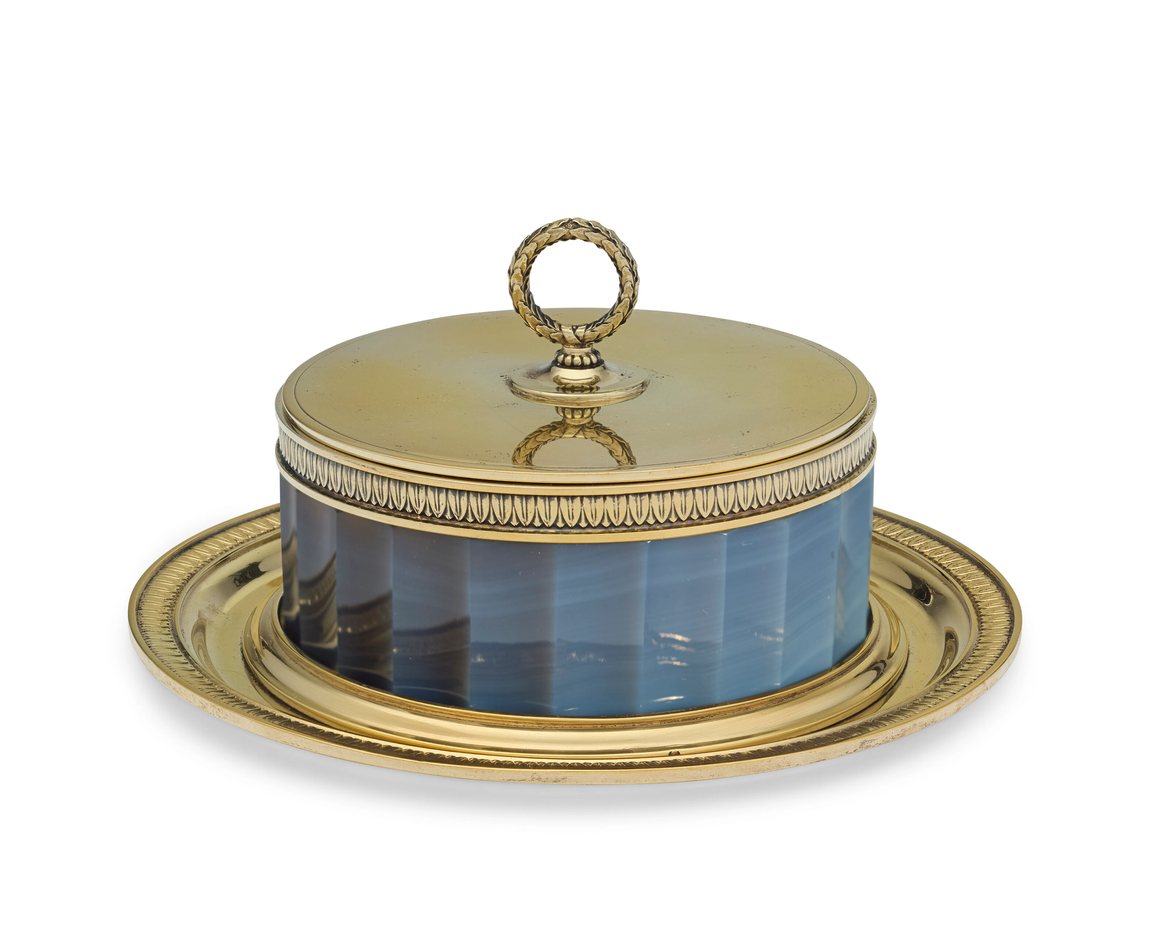 A Silver-Gilt Mounted Agate Butter Dish