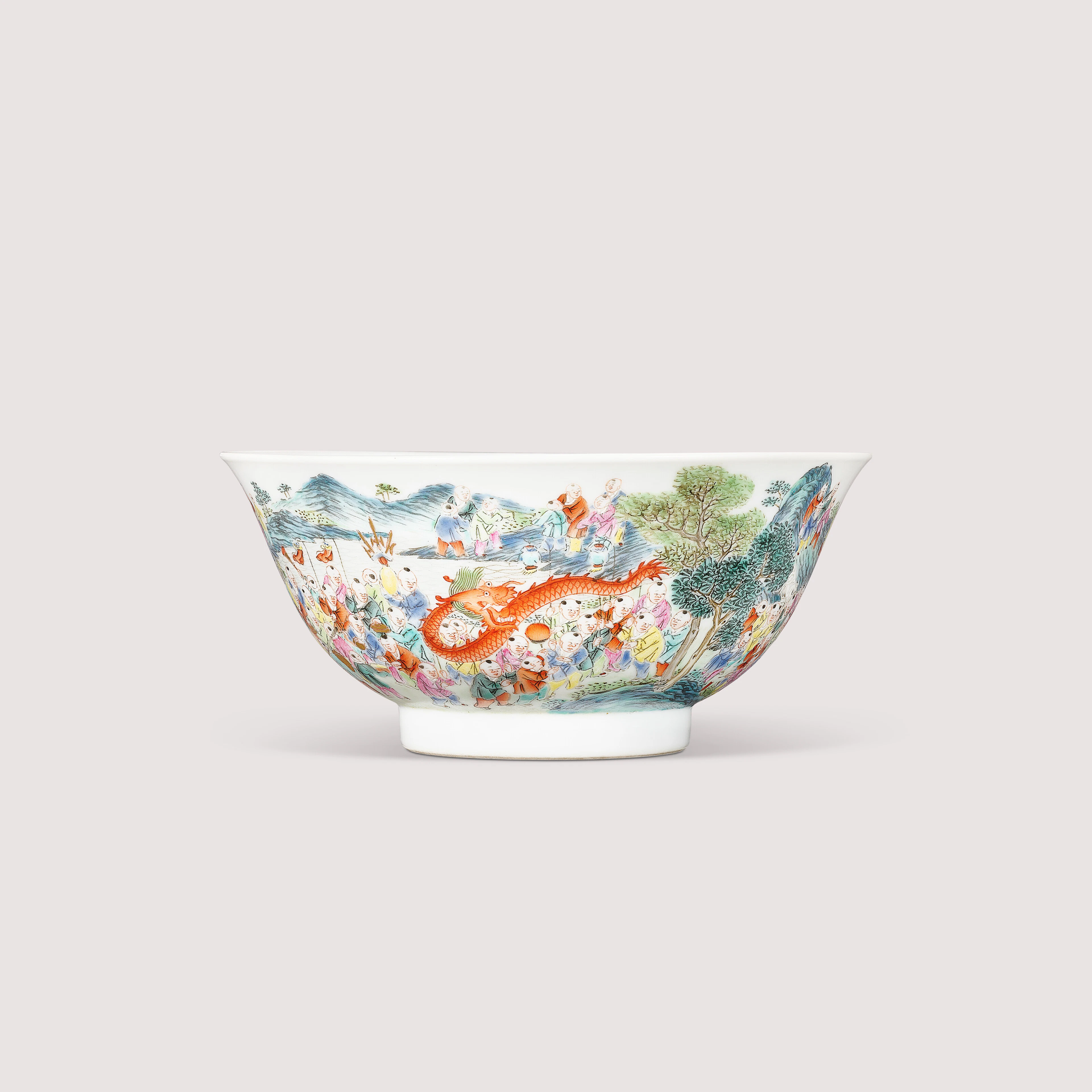 A Fine and Very Rare Famille Rose ‘Hundred Boys’ Bowl