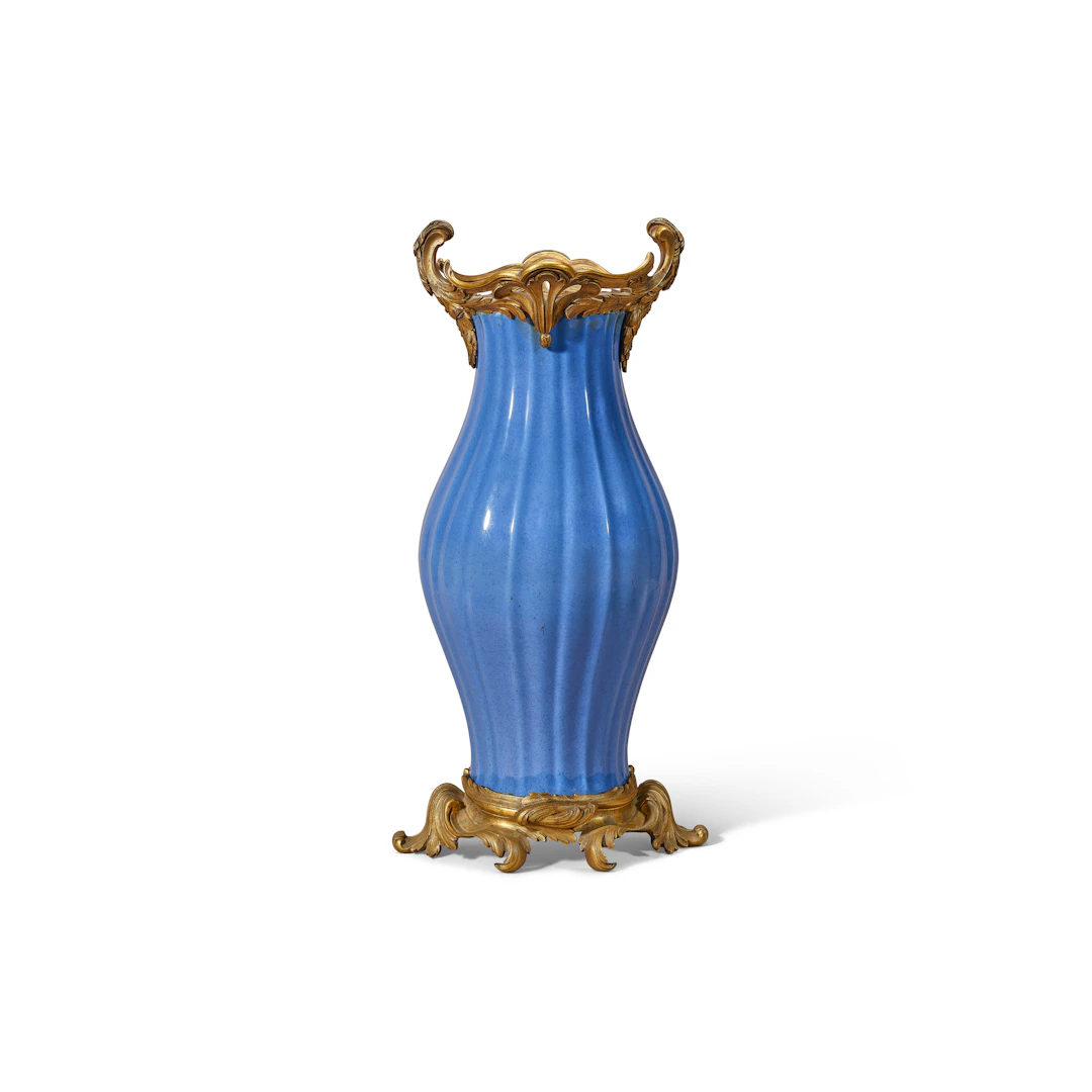 A Powder Blue-Glazed Ribbed Vase