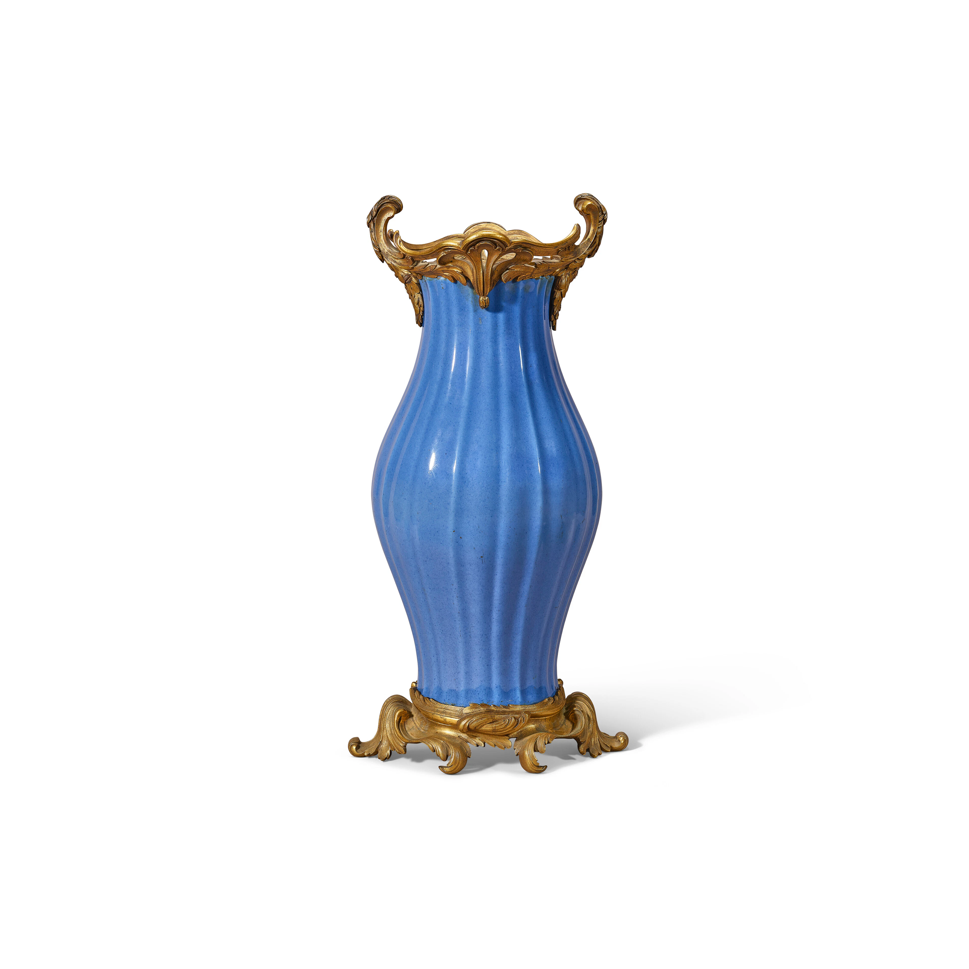 A Powder Blue-Glazed Ribbed Vase