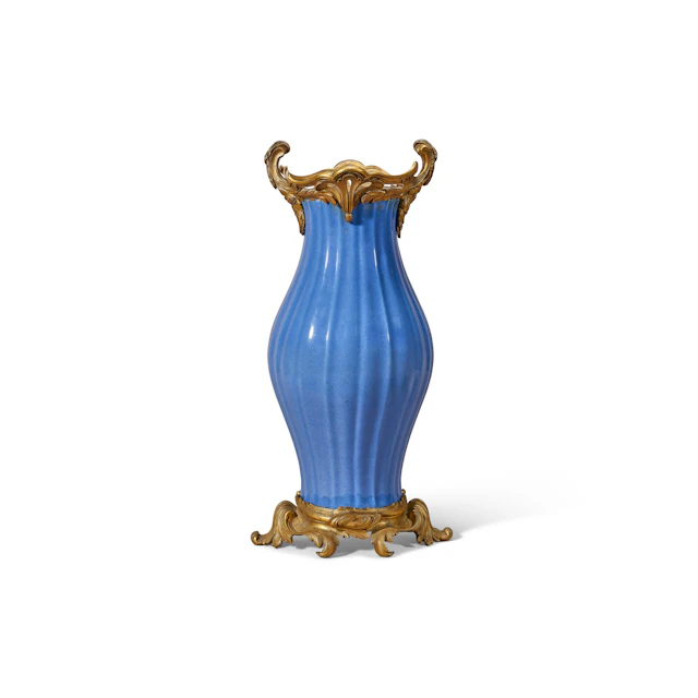 A Powder Blue-Glazed Ribbed Vase