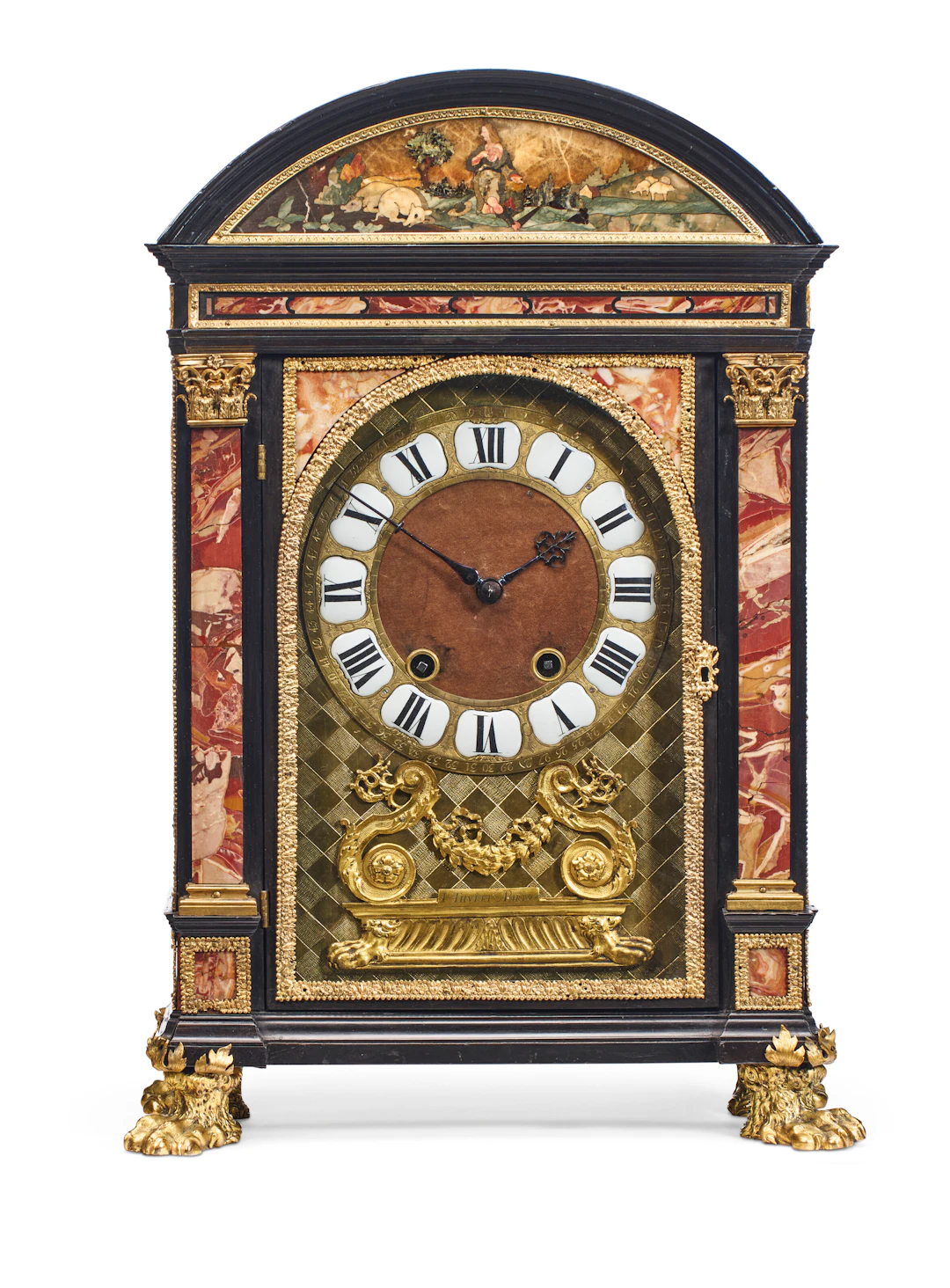 An Italian Pietra Dura, Specimen Marble and Ormolu-Mounted Ebony and