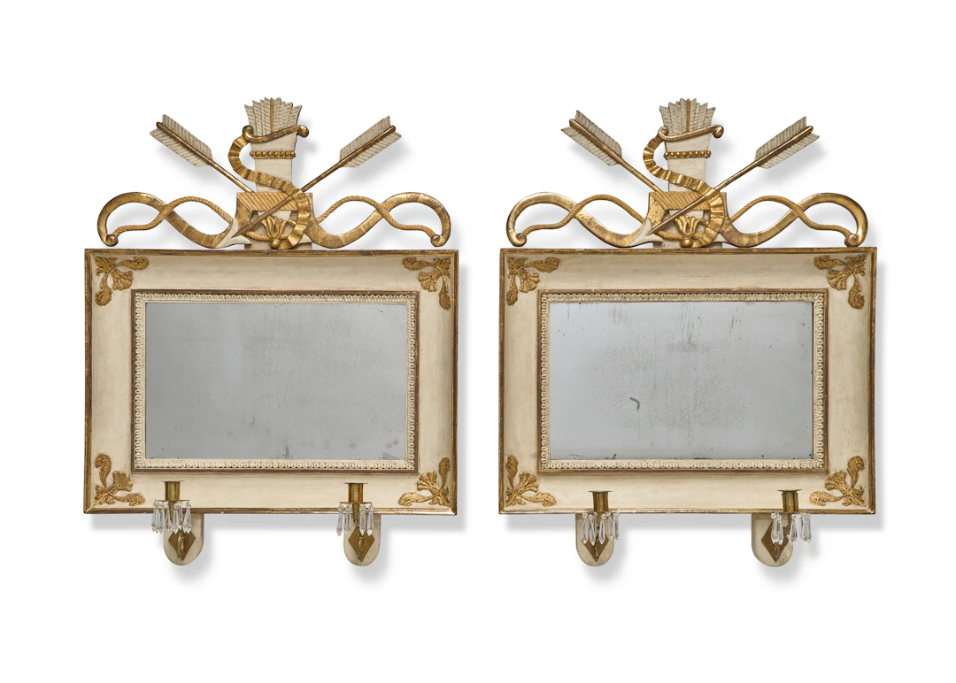 A Pair of Swedish Brass-Mounted, White-Painted and Parcel-Gilt Girandole