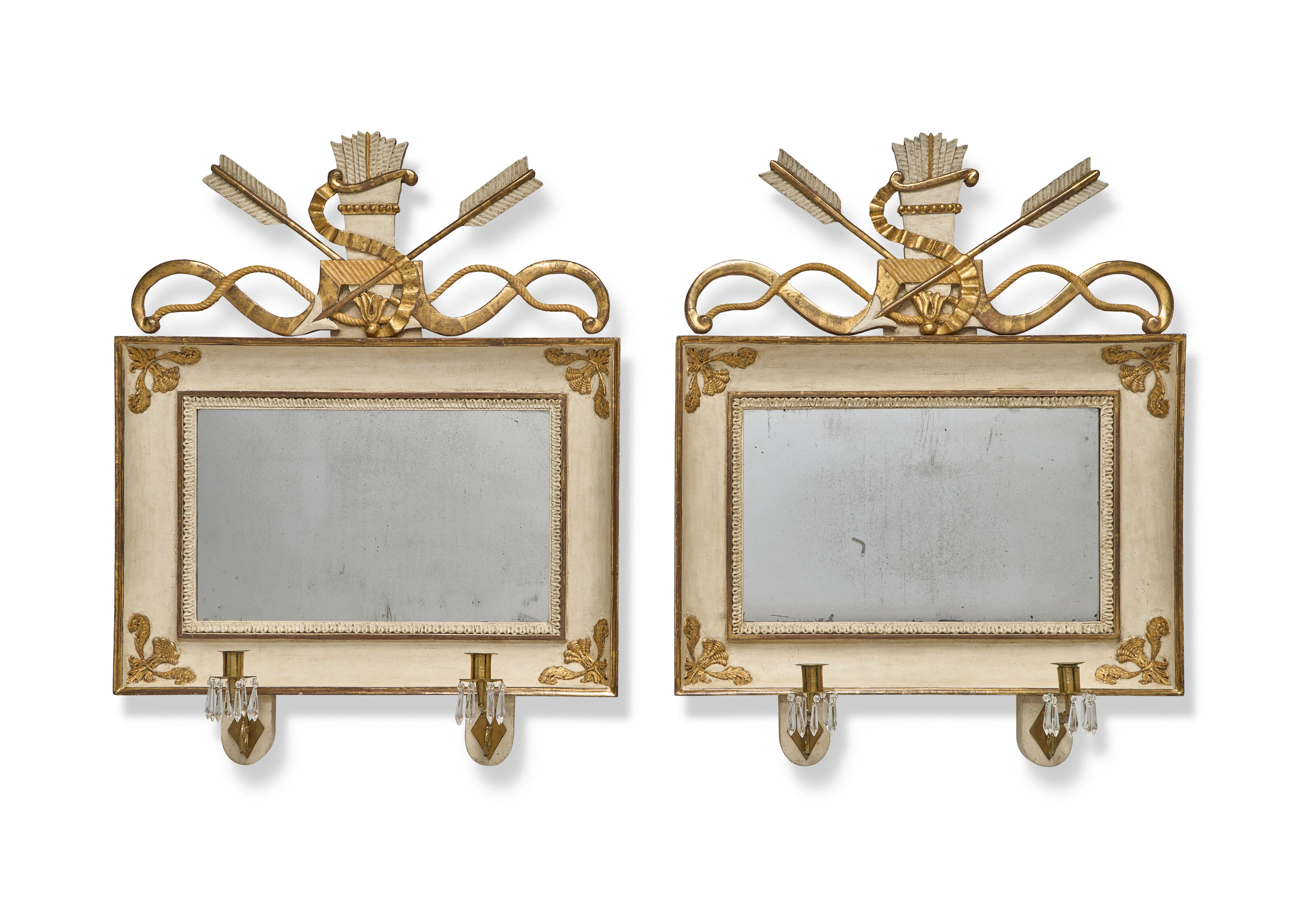 A Pair of Swedish Brass-Mounted, White-Painted and Parcel-Gilt Girandole