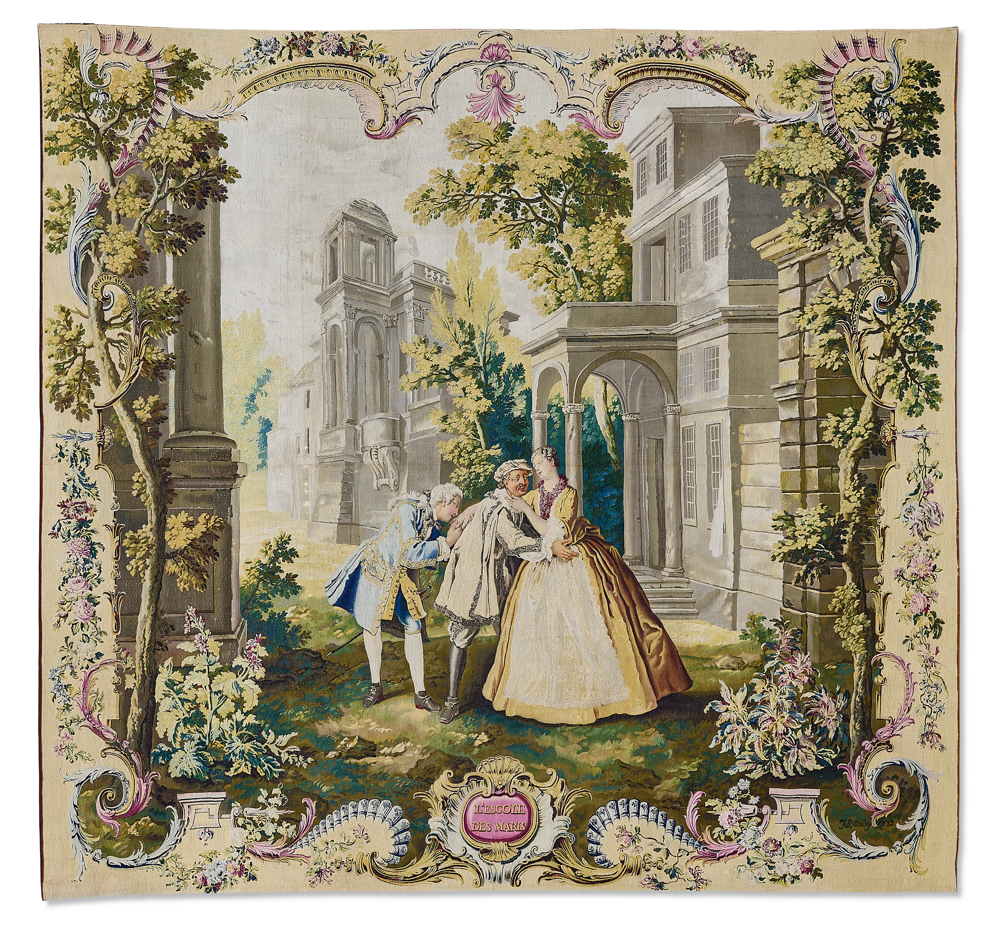 Tapisserie D'epoque Louis Xv Représentant L'ecole Des Maris De La