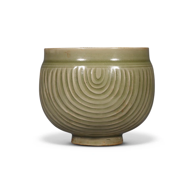 A Rare Yaozhou Celadon Carved Deep Bowl