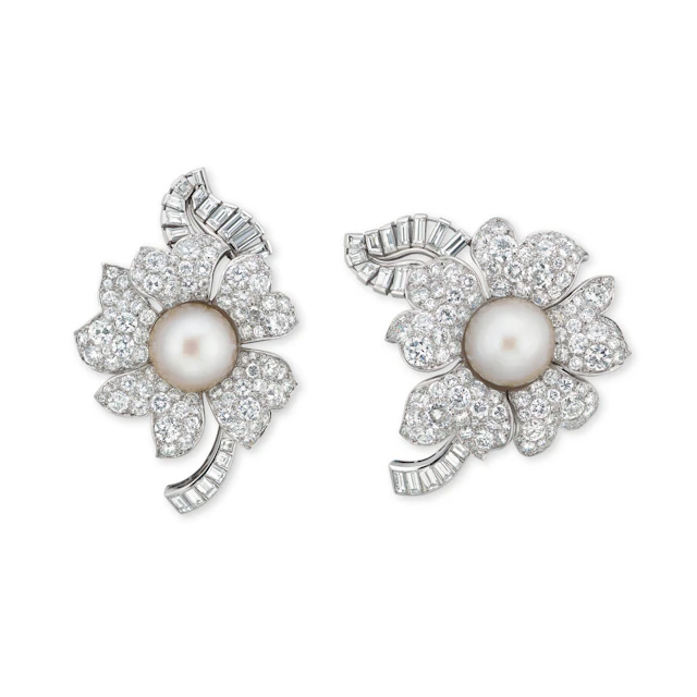 Chaumet Set of Natural Pearl and Diamond Brooches