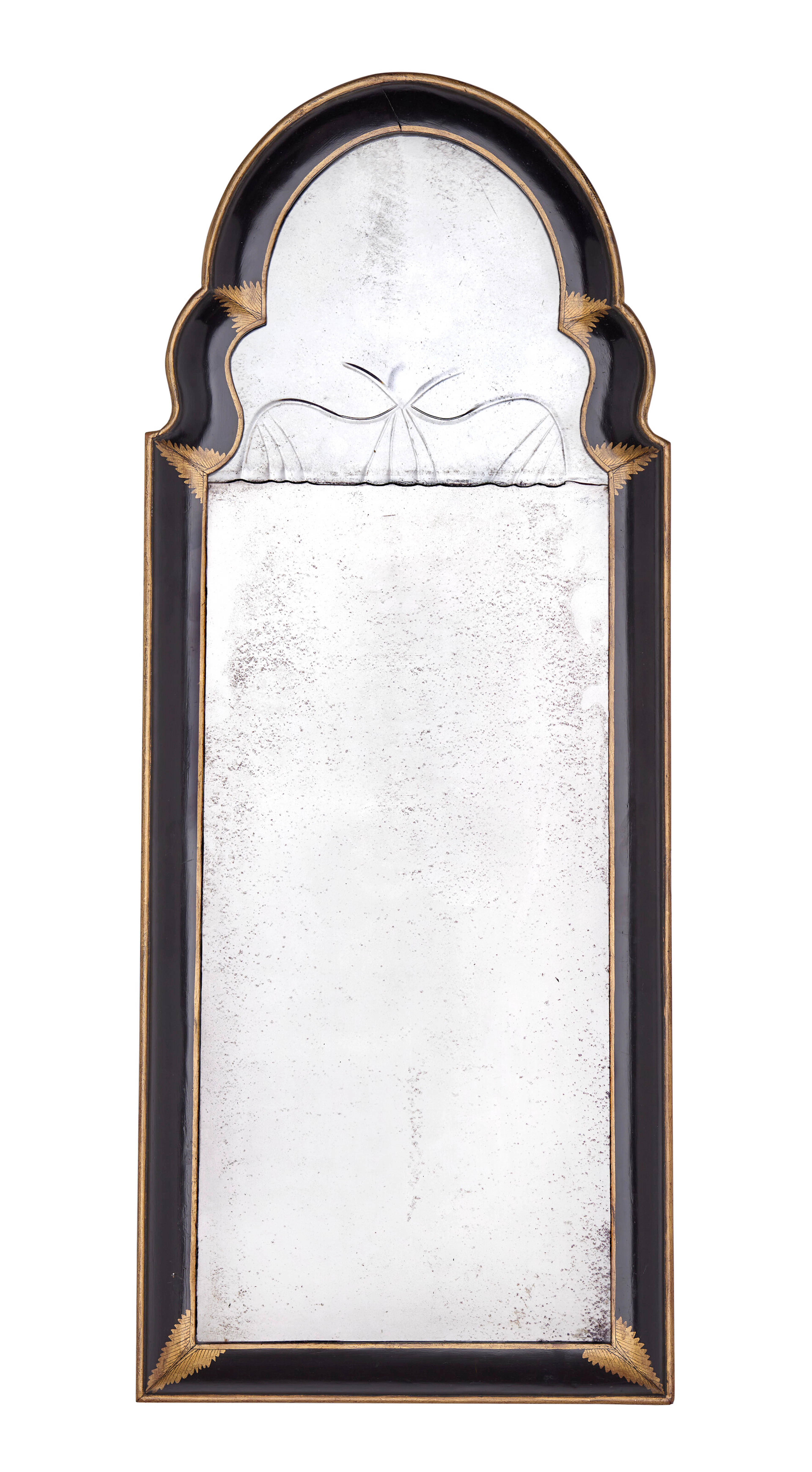 A Queen Anne Black-And-Gilt Japanned Mirror