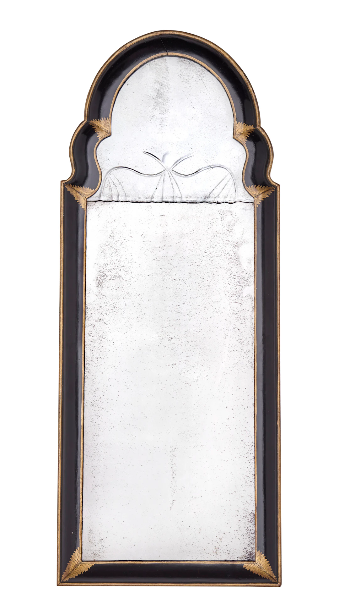 A Queen Anne Black-And-Gilt Japanned Mirror