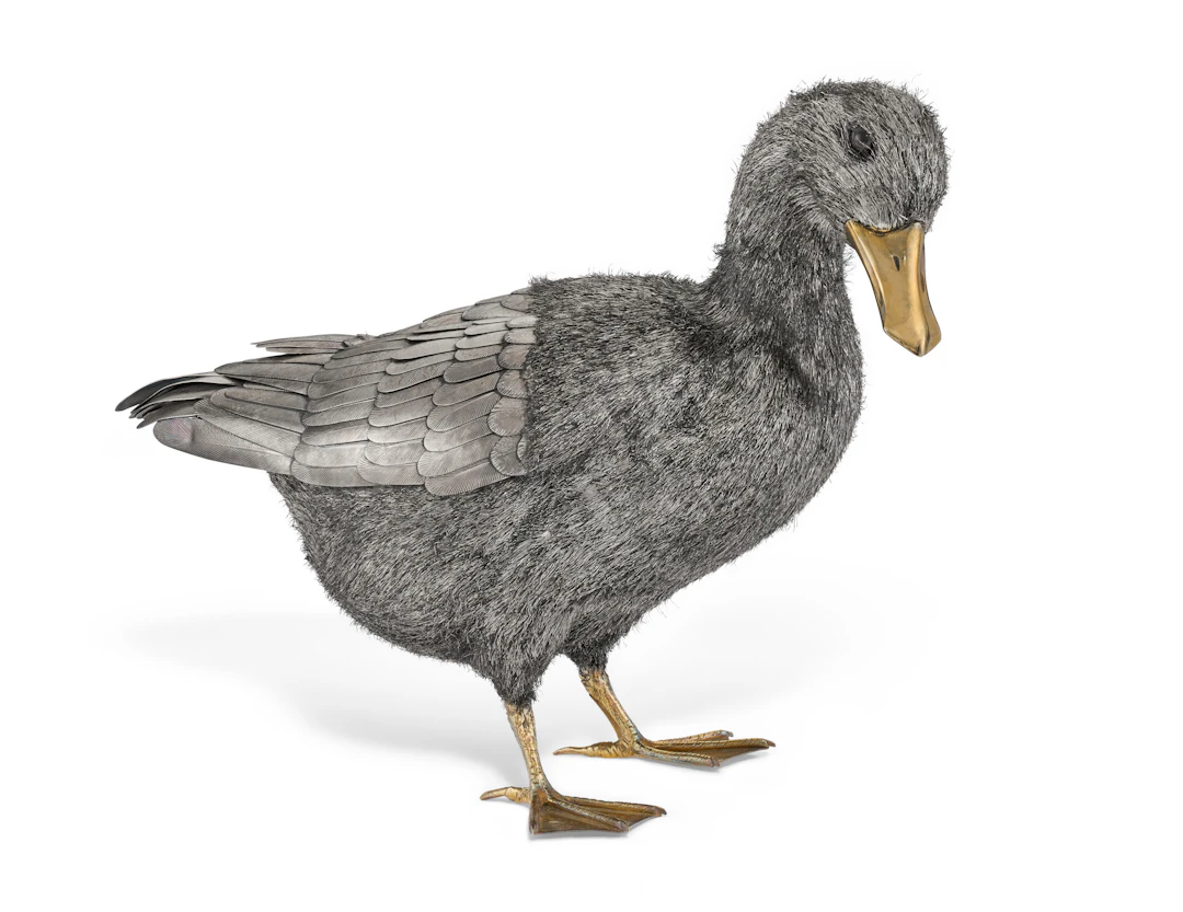 An Italian Parcel-Gilt Silver Duck