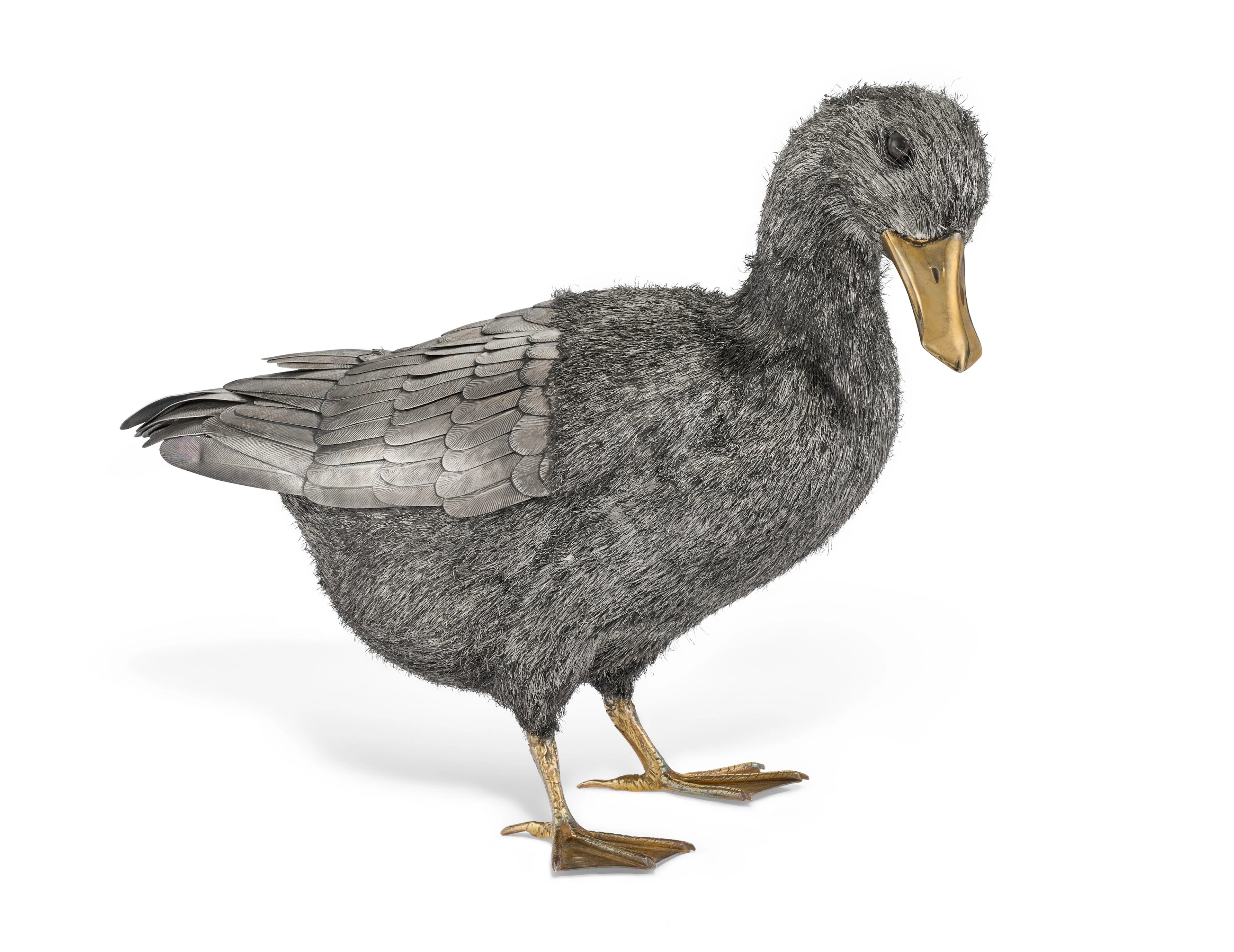 An Italian Parcel-Gilt Silver Duck