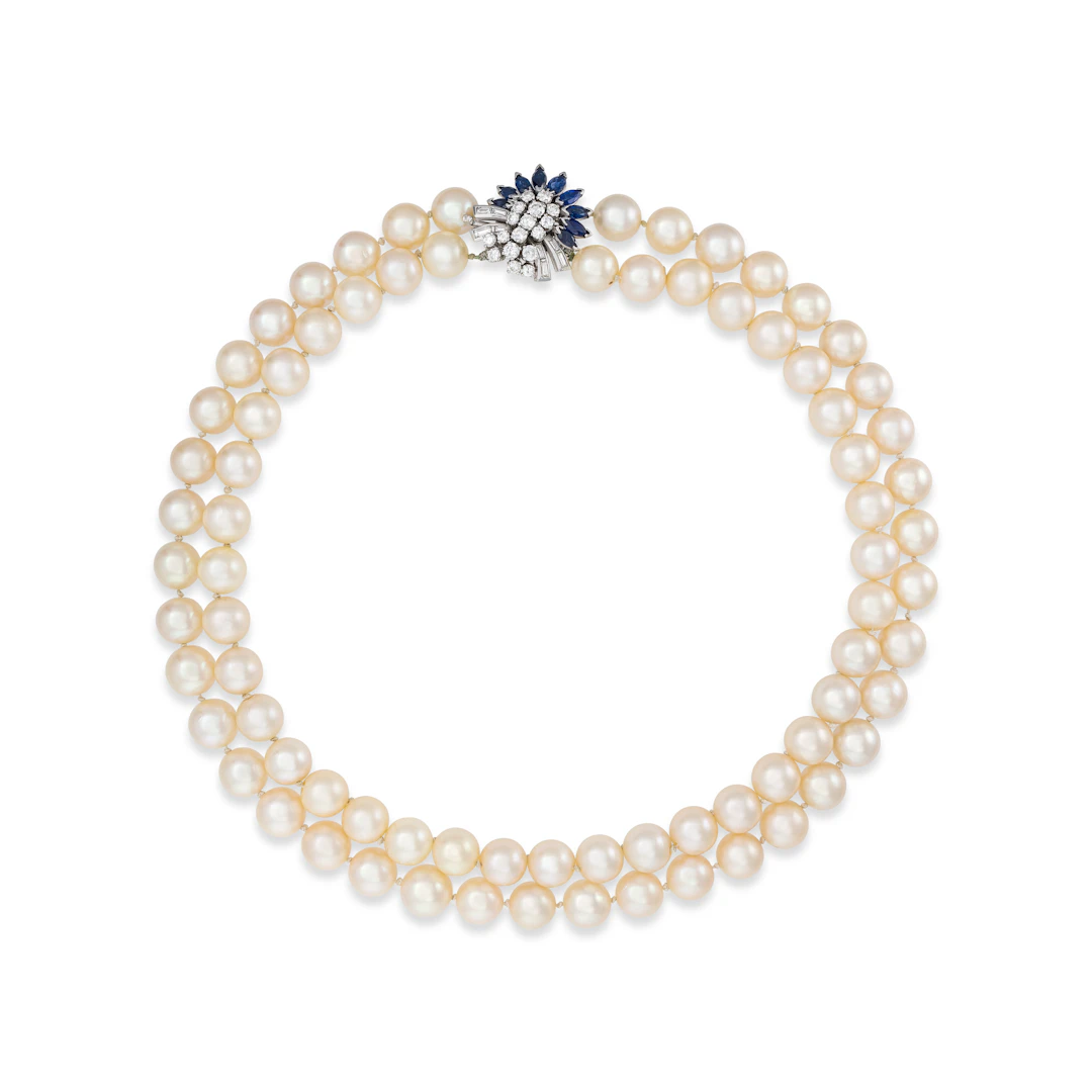Cultured Pearl, Diamond and Sapphire Necklace