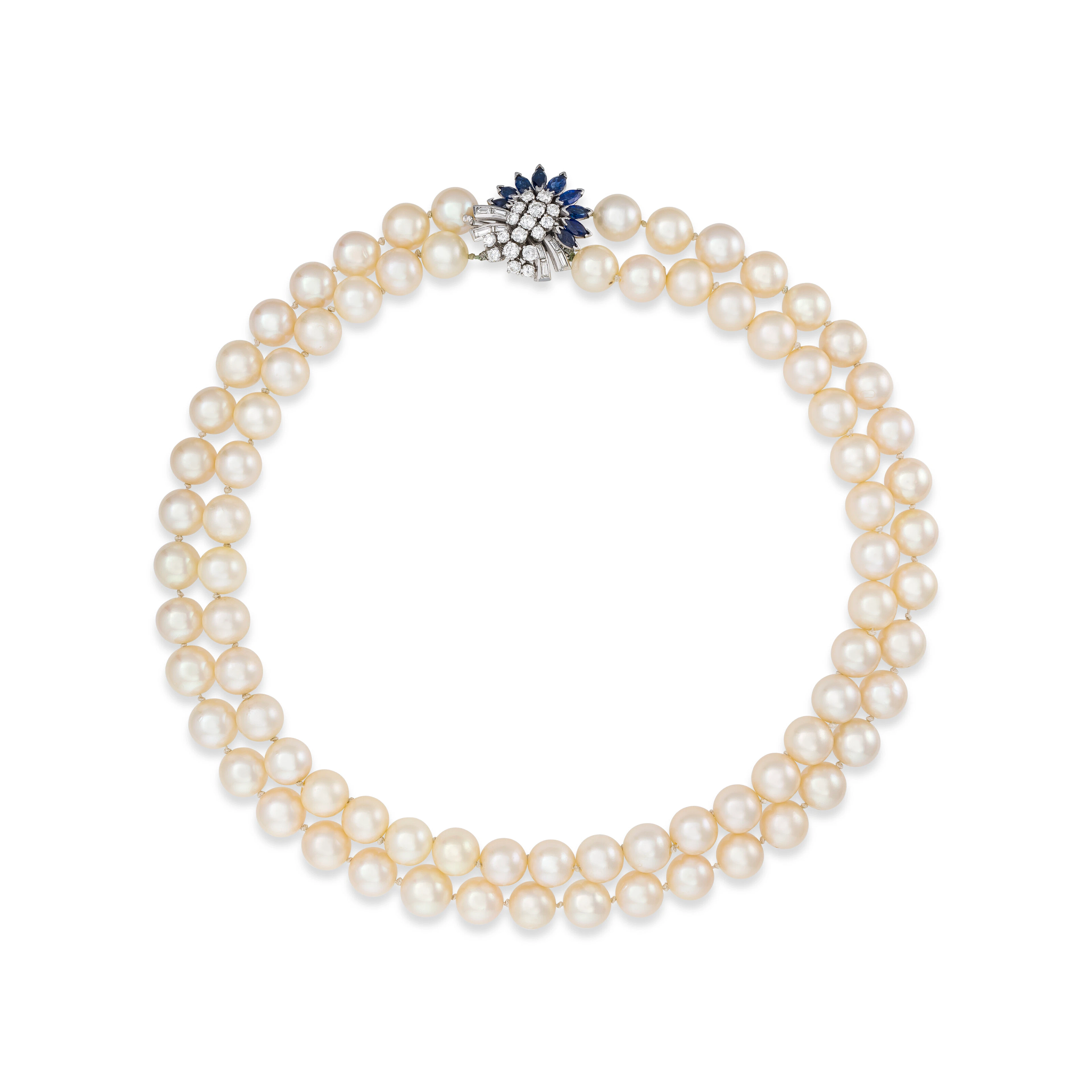 Cultured Pearl, Diamond and Sapphire Necklace