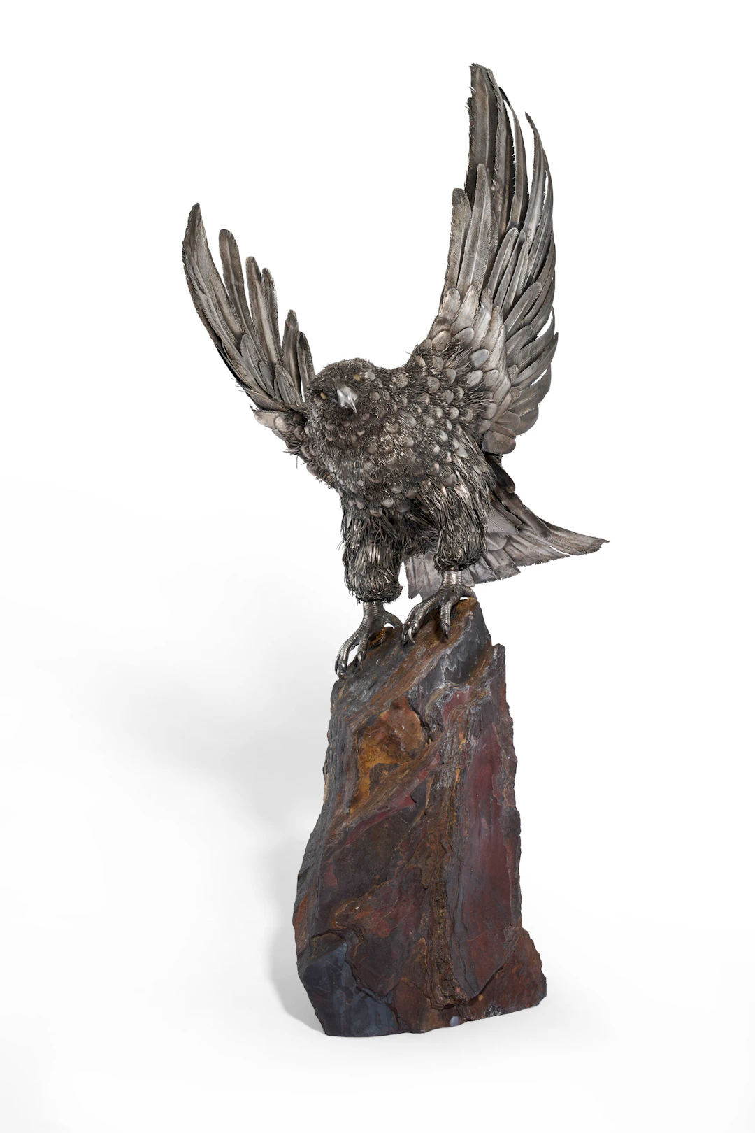 An Italian Silver and Petrified Wood Model of an Falcon
