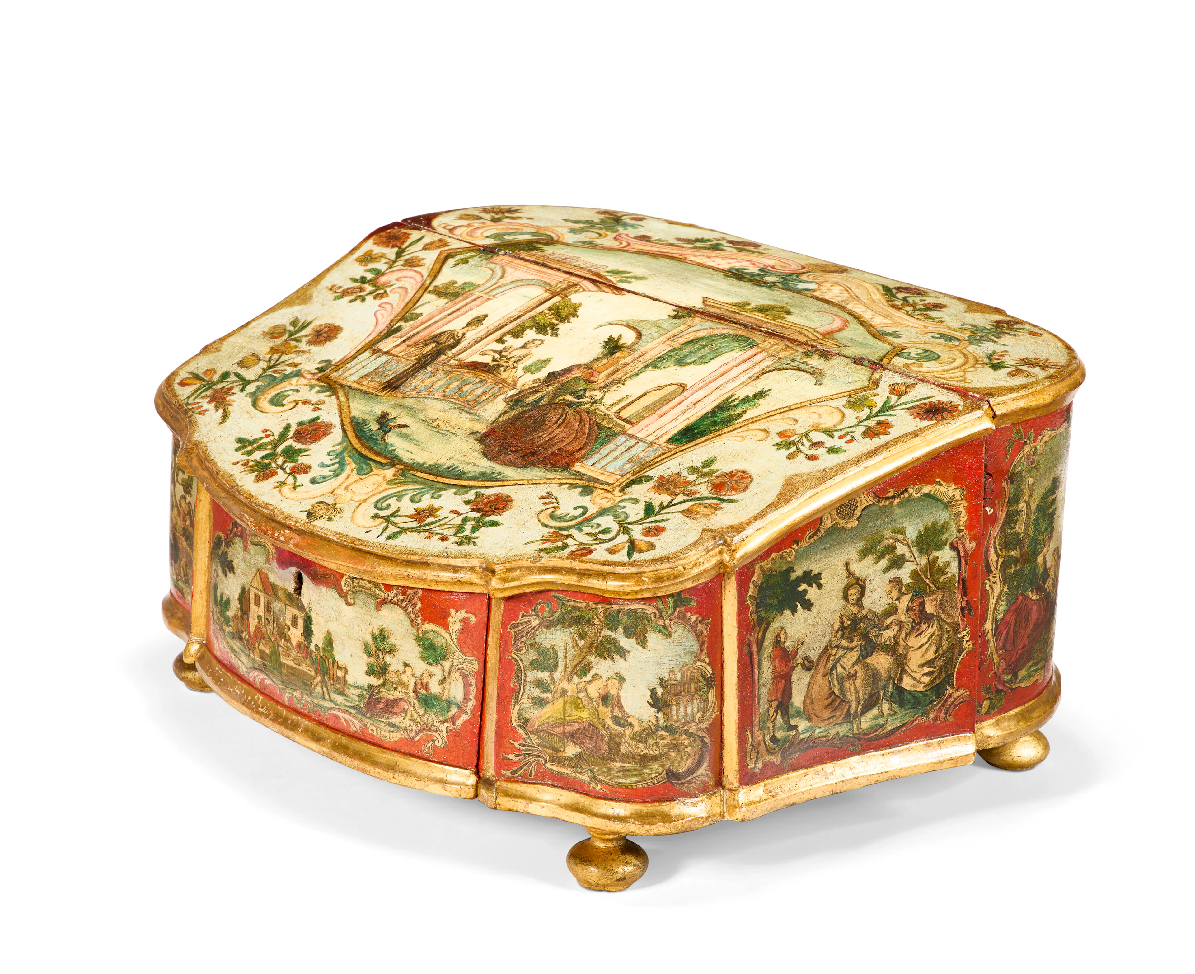 A North Italian Parcel-Gilt, Polychrome-Decorated and Lacca Povera