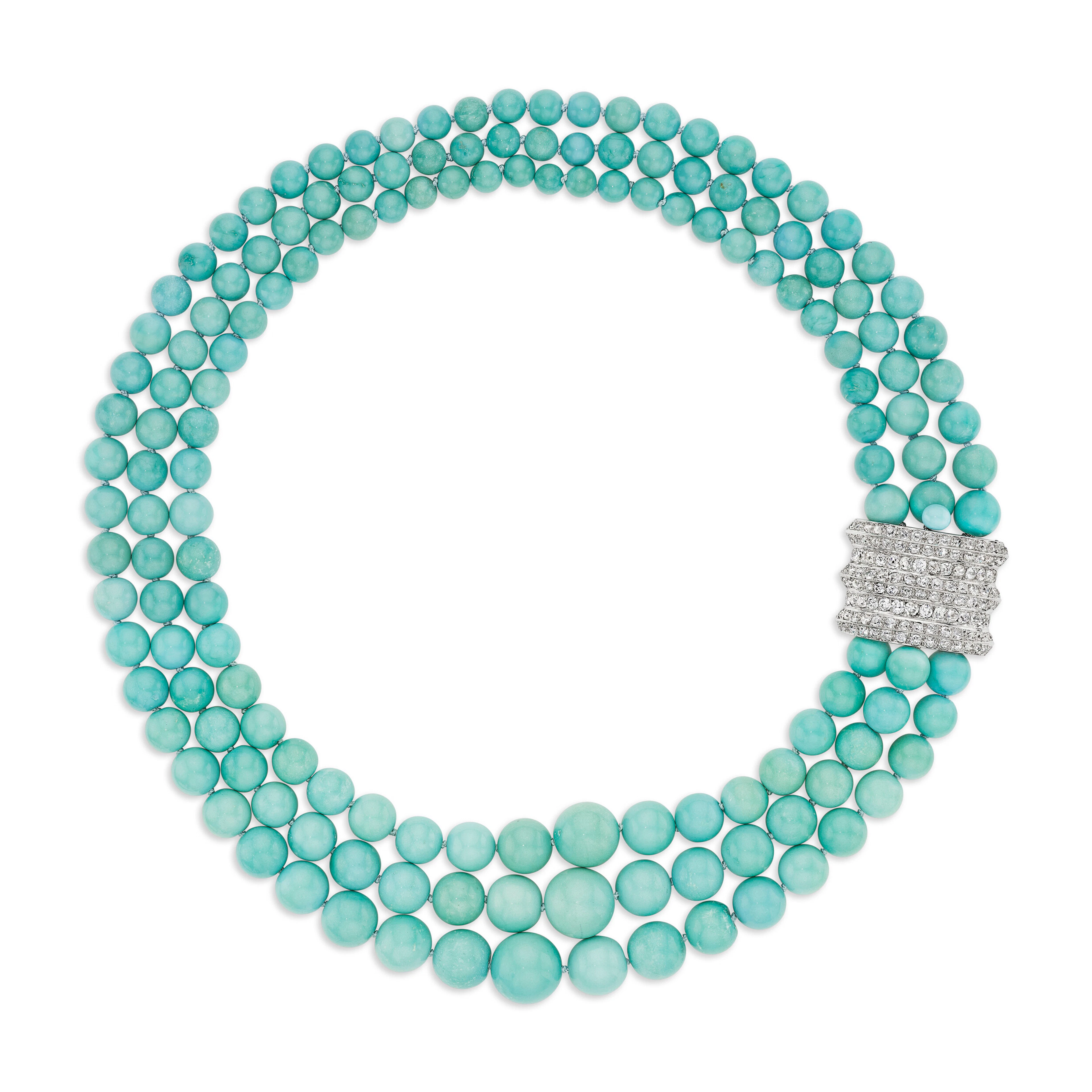SUZANNE BELPERRON DIAMOND 'TONNEAU' CLIP AND TURQUOISE BEAD NECKLACE