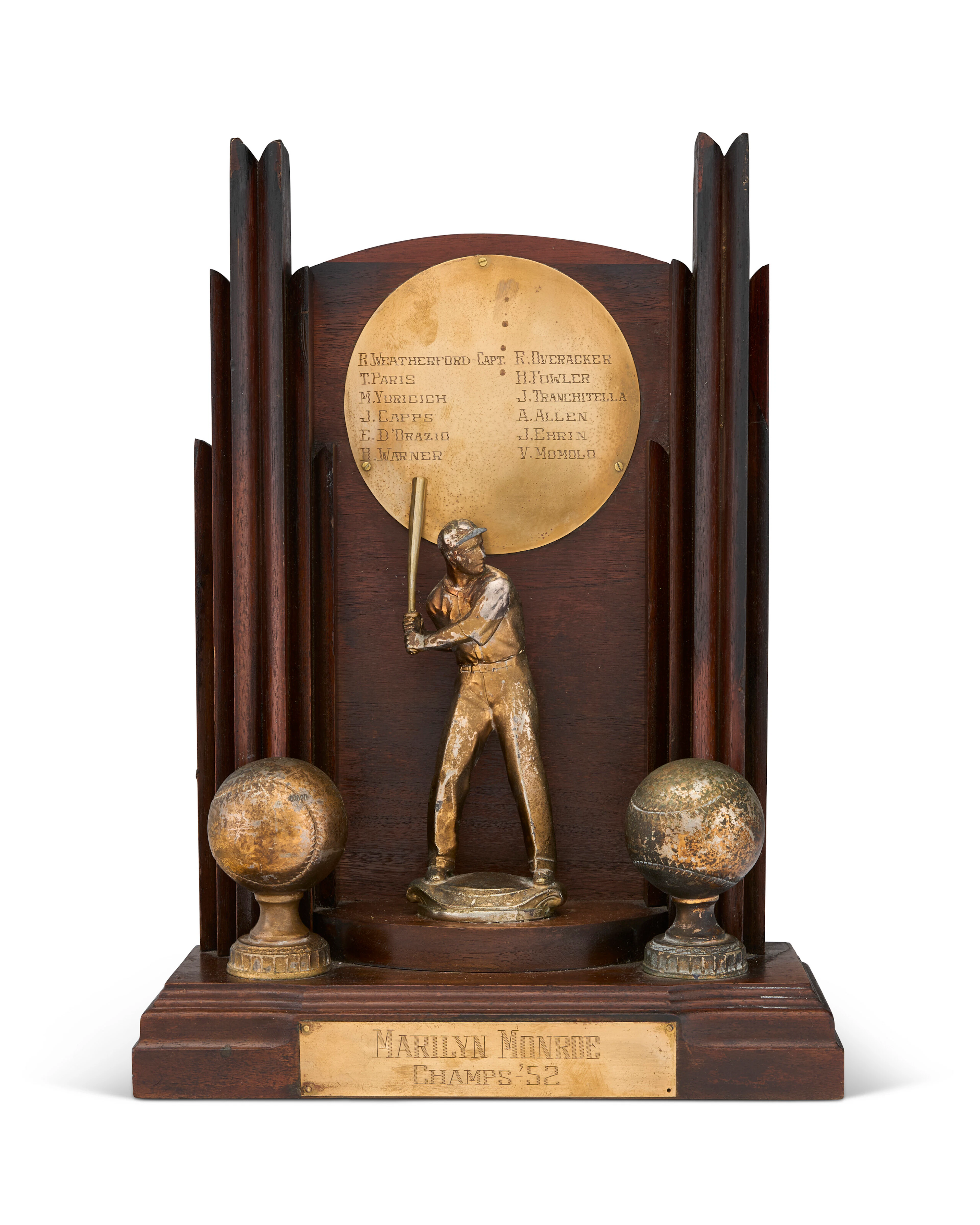 "MARILYN MONROE CHAMPS" BASEBALL FIGURAL TROPHY
