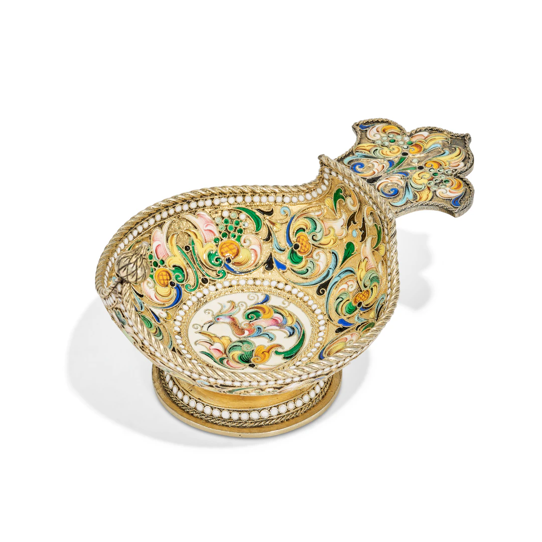 A Russian Cloisonné and En Plein Enamel Silver-Gilt Kovsh