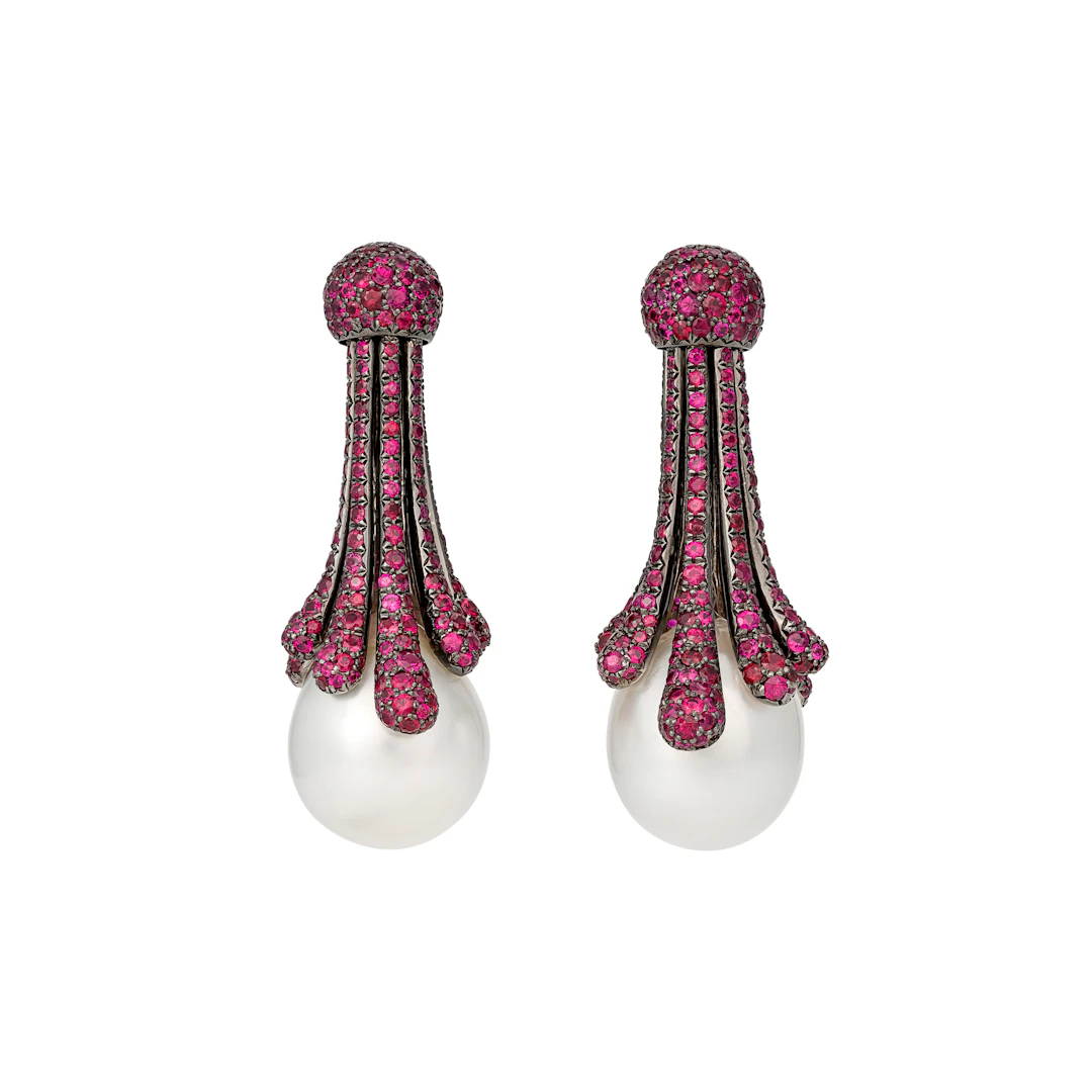 De Grisogono Pair of Cultured Pearl and Ruby Earrings