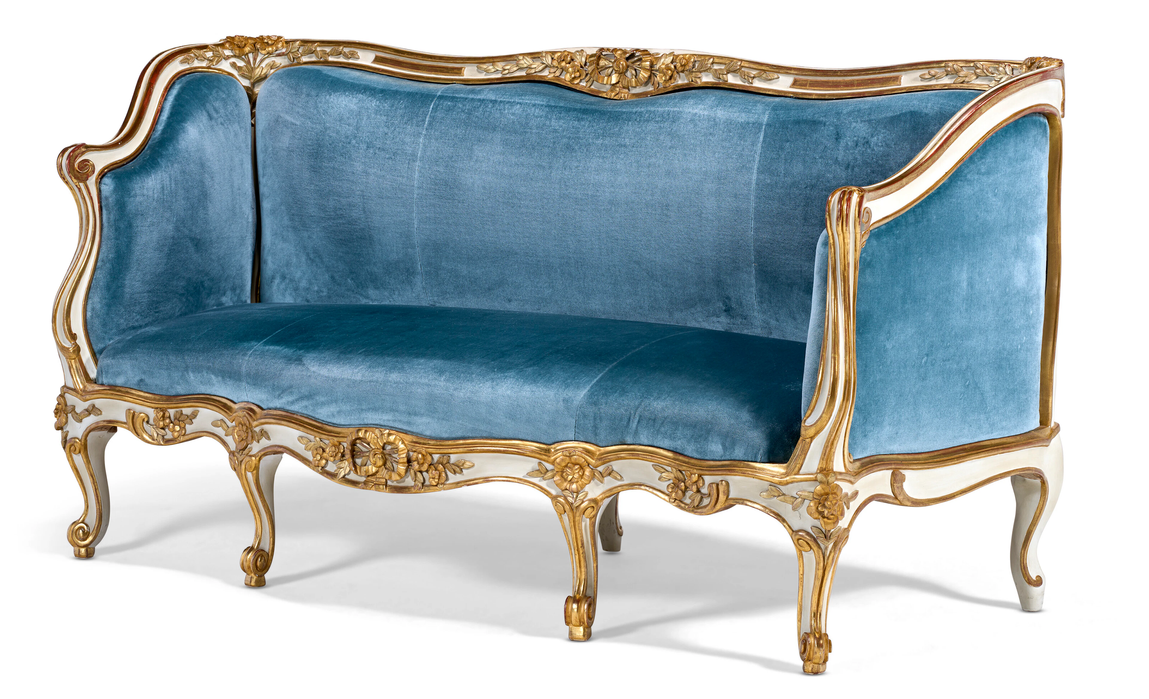 A Louis Xv White-Painted and Parcel-Gilt Canape