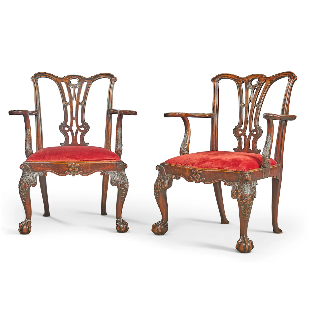 A Pair of George Ii Mahogany Open Armchairs