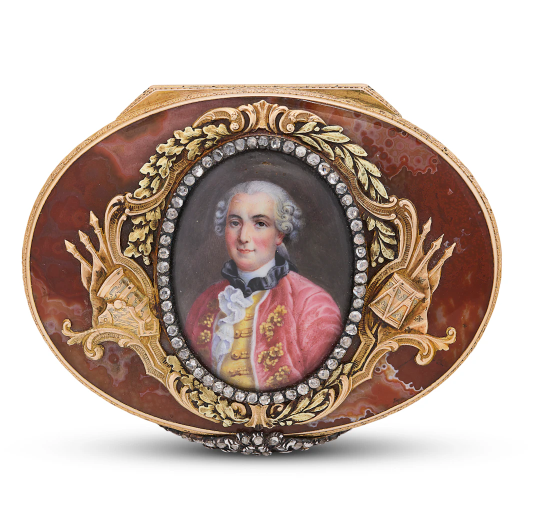 Tabatière Allemande En Agate, or, Émail Et Diamants