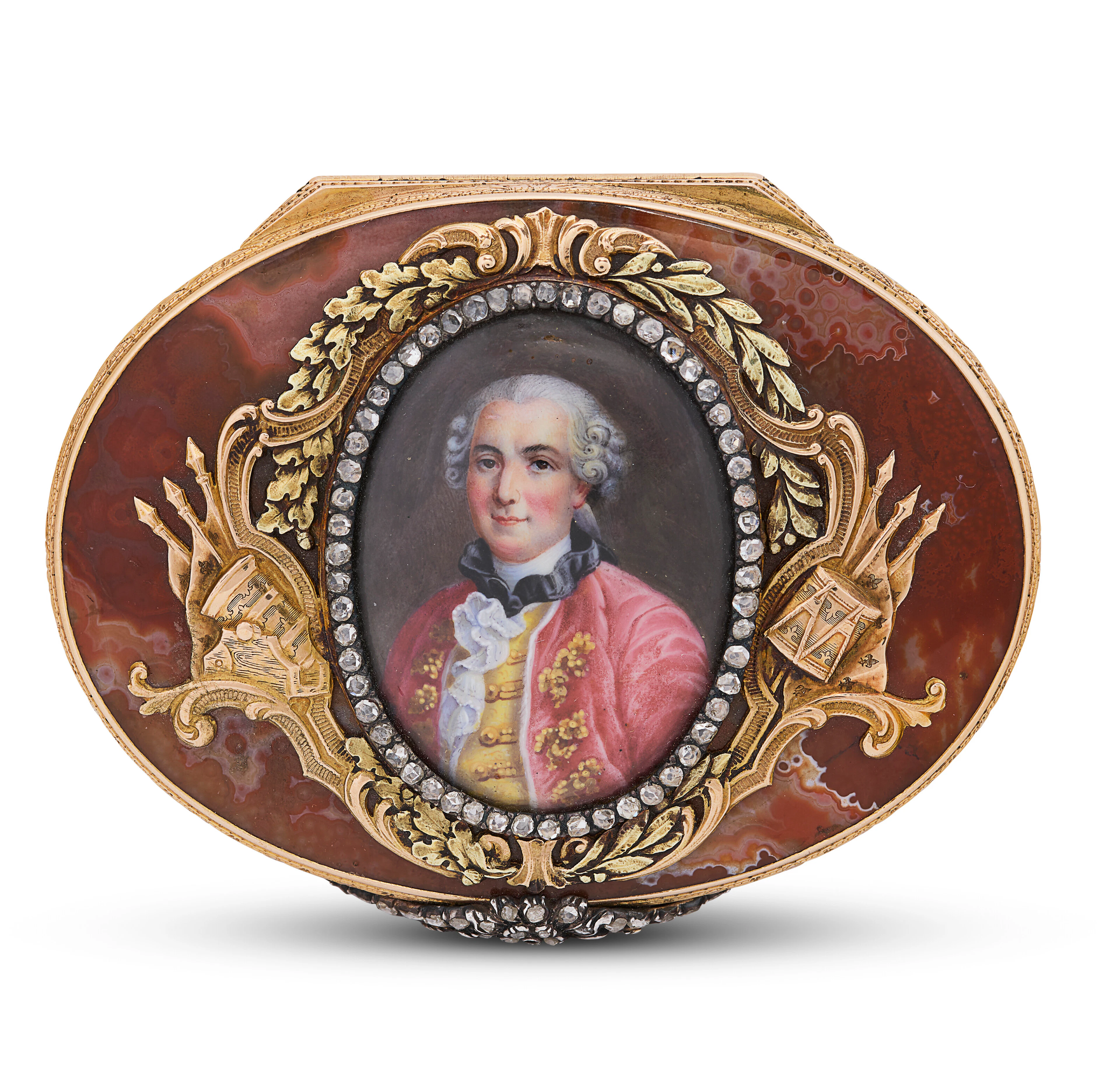 Tabatière Allemande En Agate, or, Émail Et Diamants