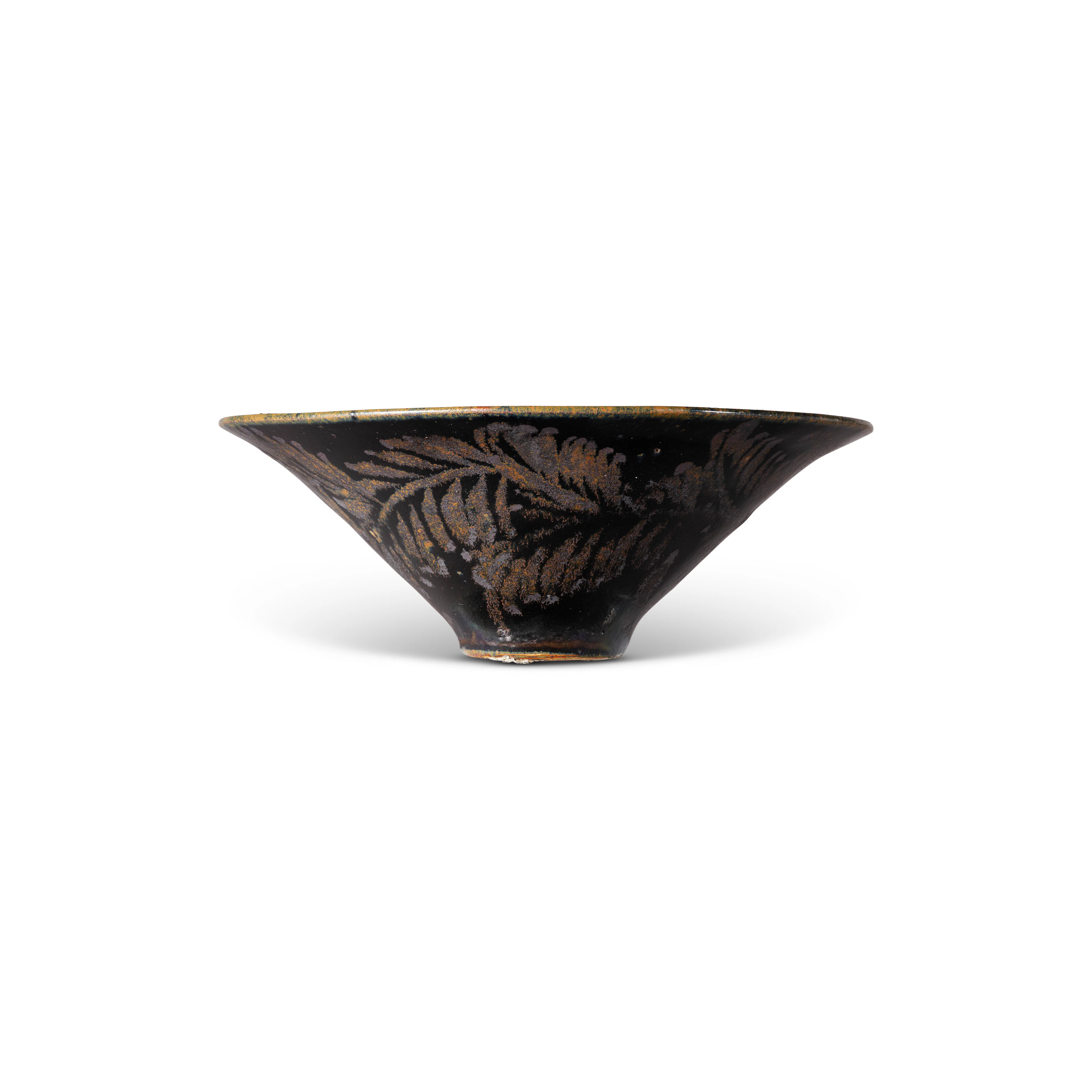 A Black-Glazed Iron-Decorated ‘Leaf’ Conical Bowl