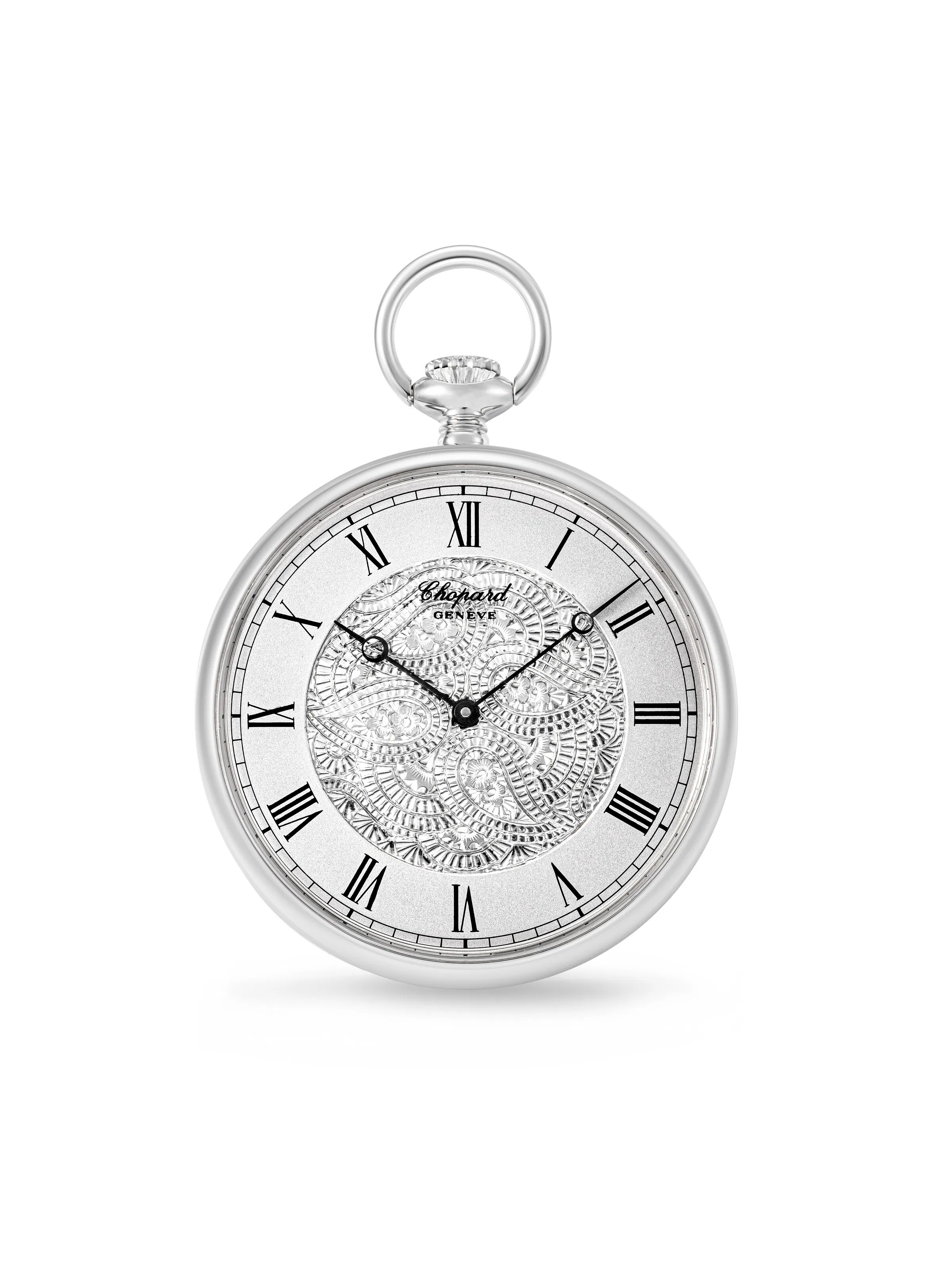 Chopard, White Gold Pocket Watch with Engraved Dial