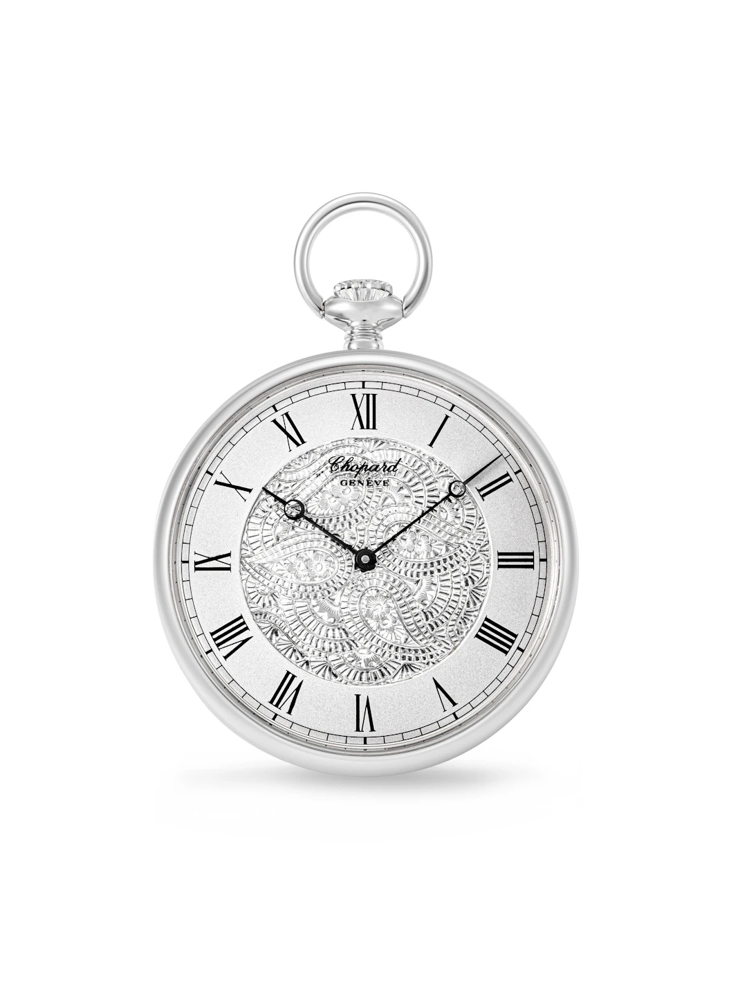 Chopard, White Gold Pocket Watch with Engraved Dial