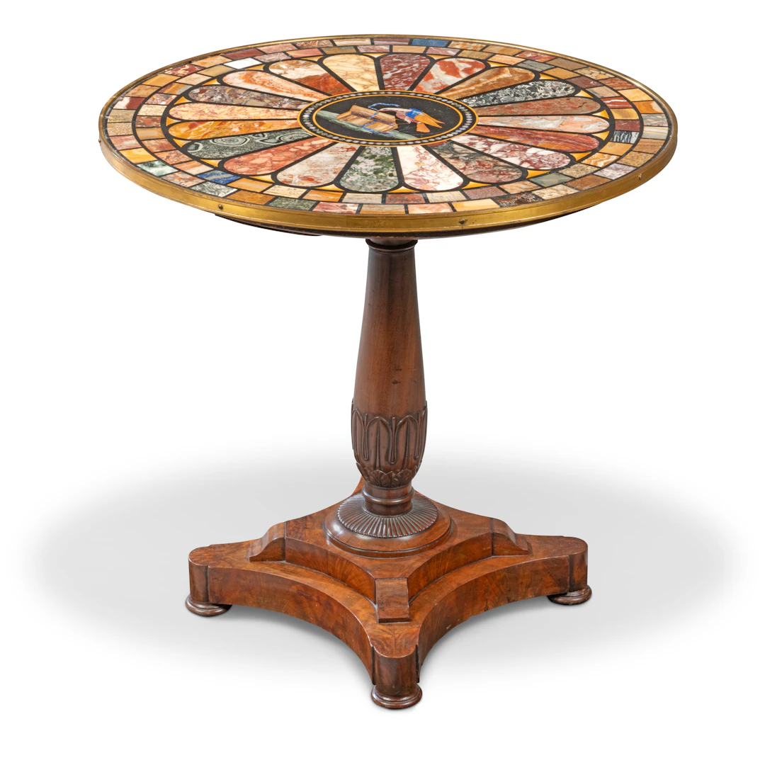A Late Empire Specimen Marble, Pietra Dura and Mahogany Gueridon