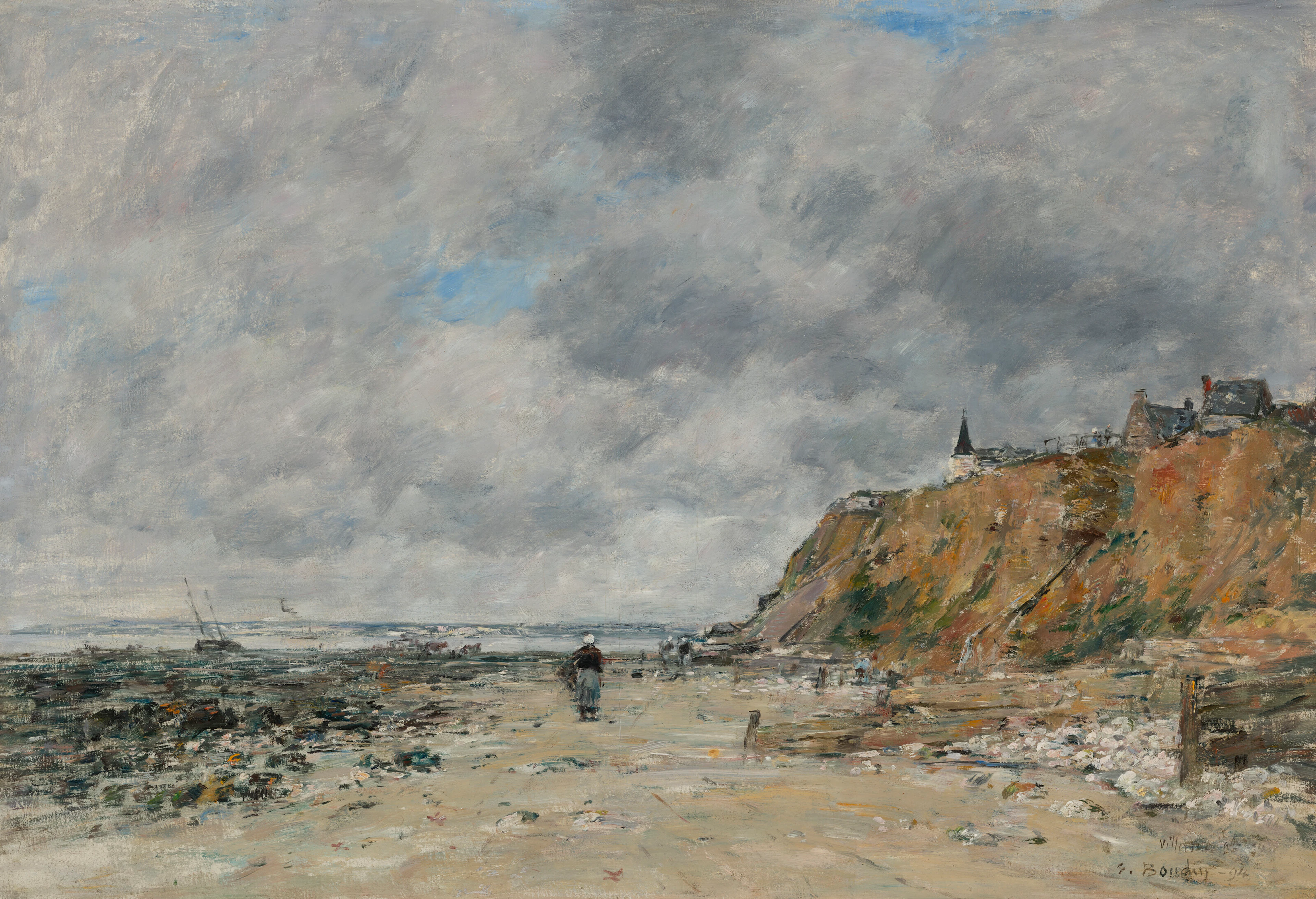 EUGENE BOUDIN (1824-1898) Le rivage de Villerville, marée basse