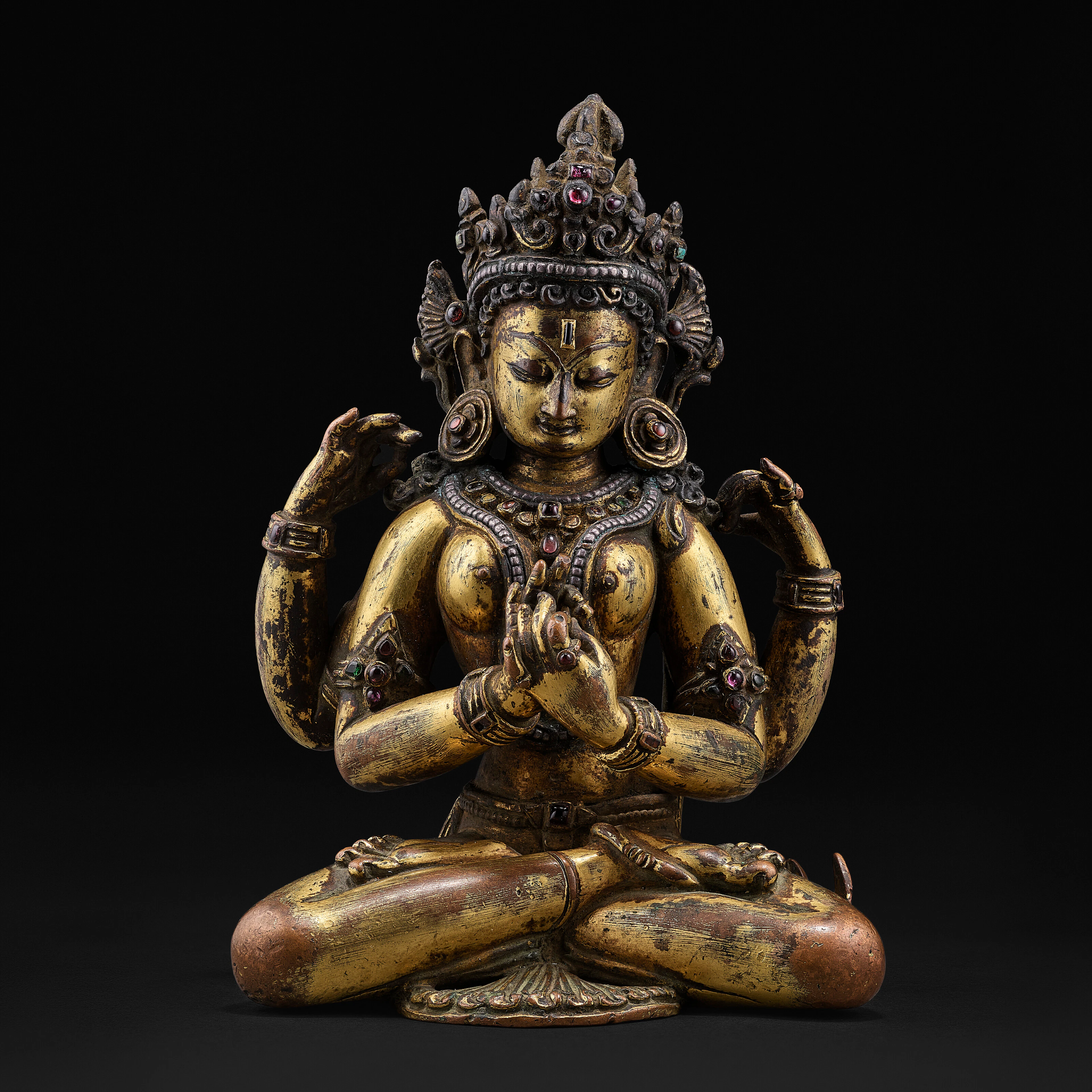 A Silver Inlaid Gilt Copper Alloy Figure of Prajnaparamita