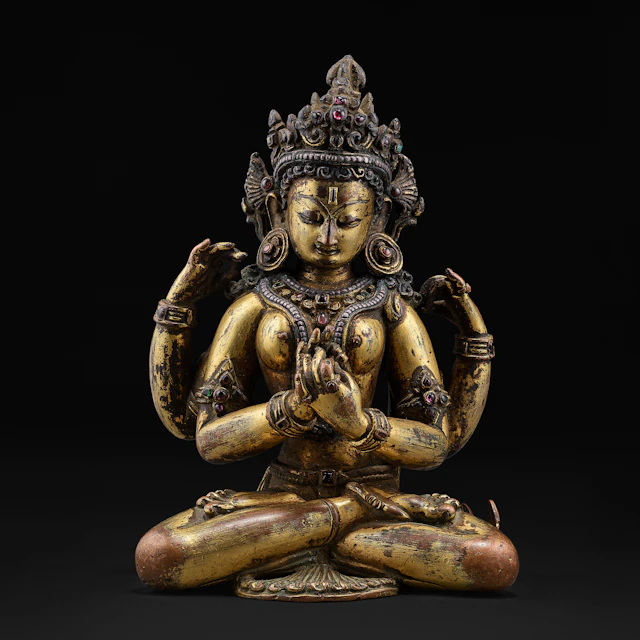 A Silver Inlaid Gilt Copper Alloy Figure of Prajnaparamita